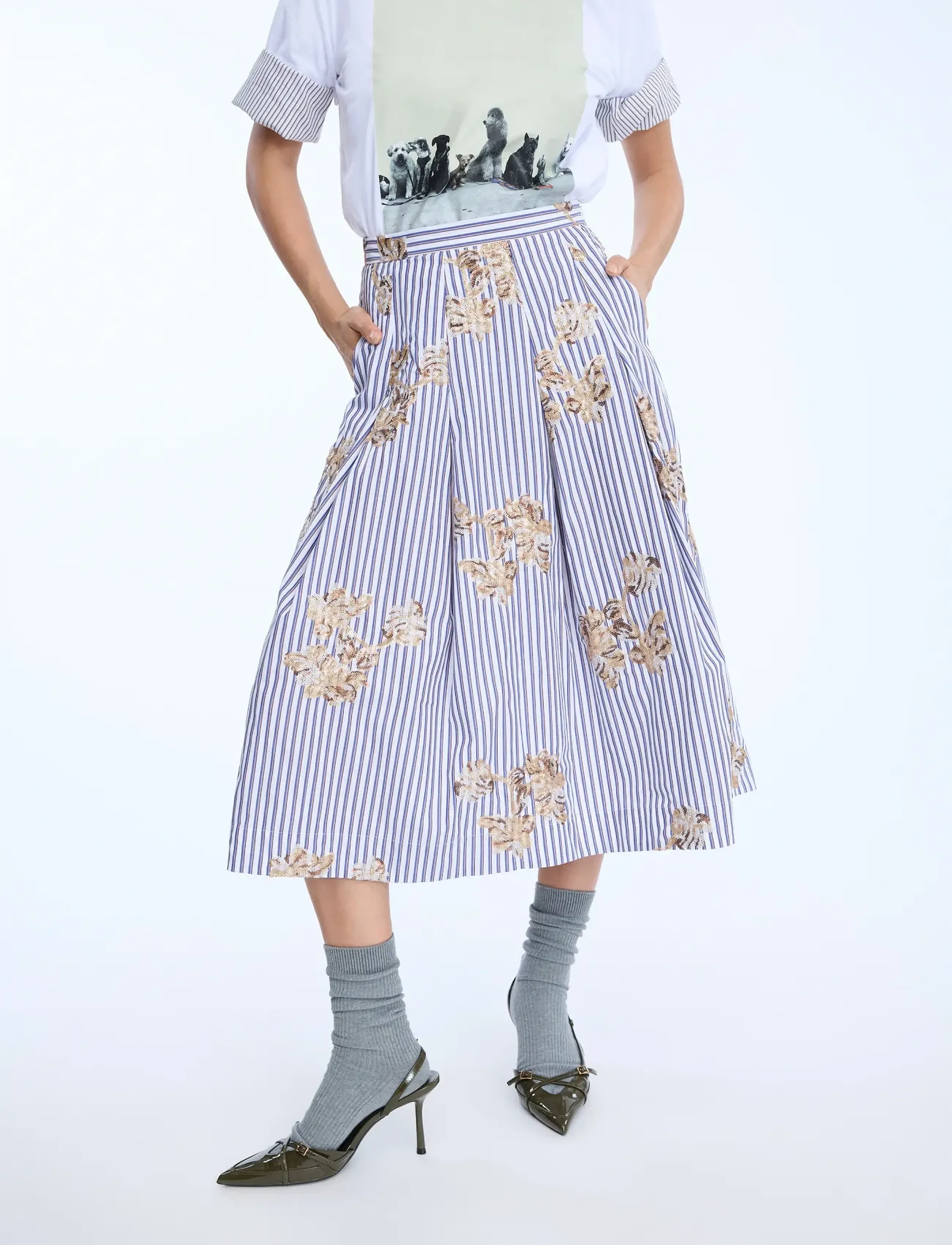 Munthe - NUKKIA - paljettkjolar - stripe white - 3