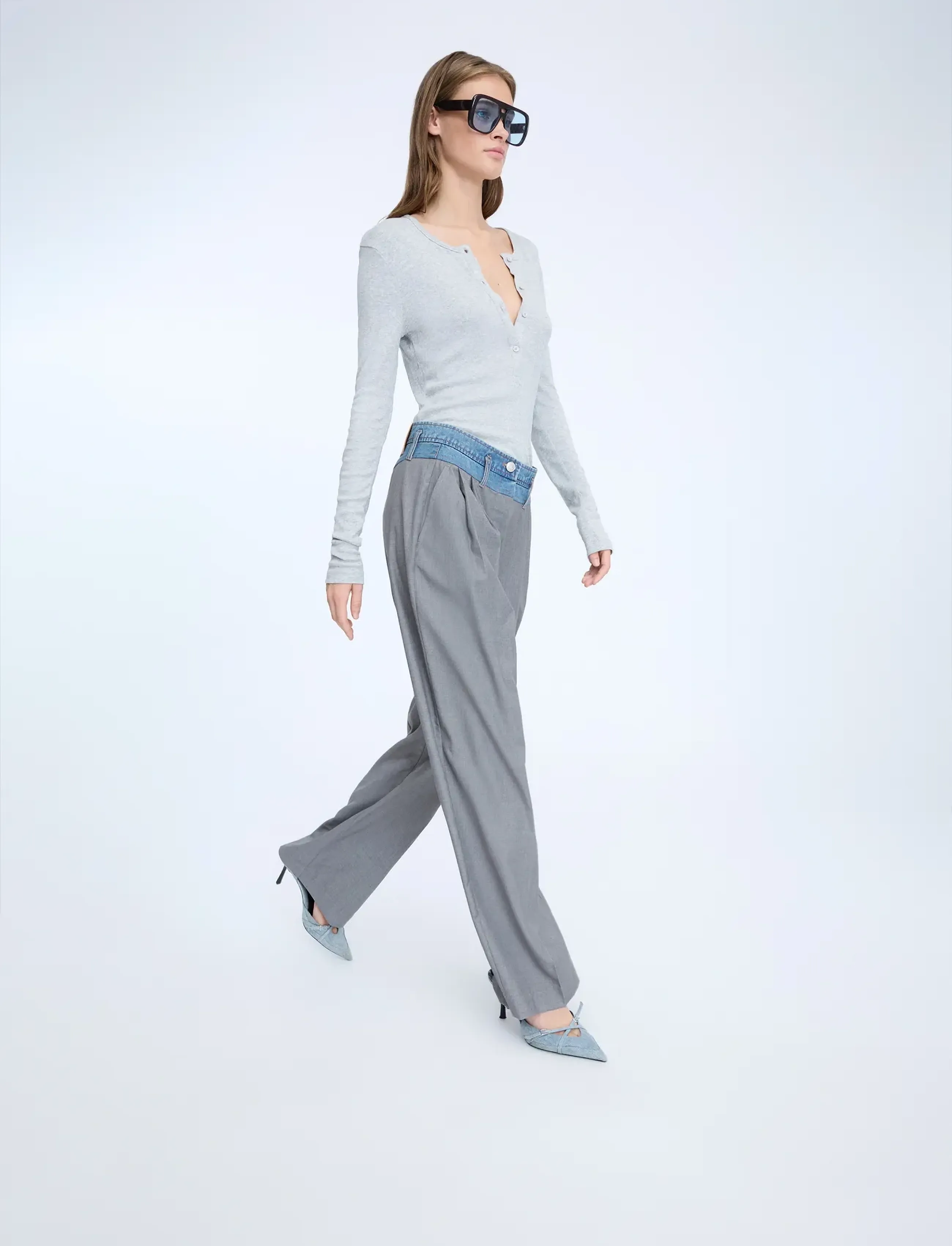 Munthe - NORMAY - leveälahkeiset housut - grey - 3