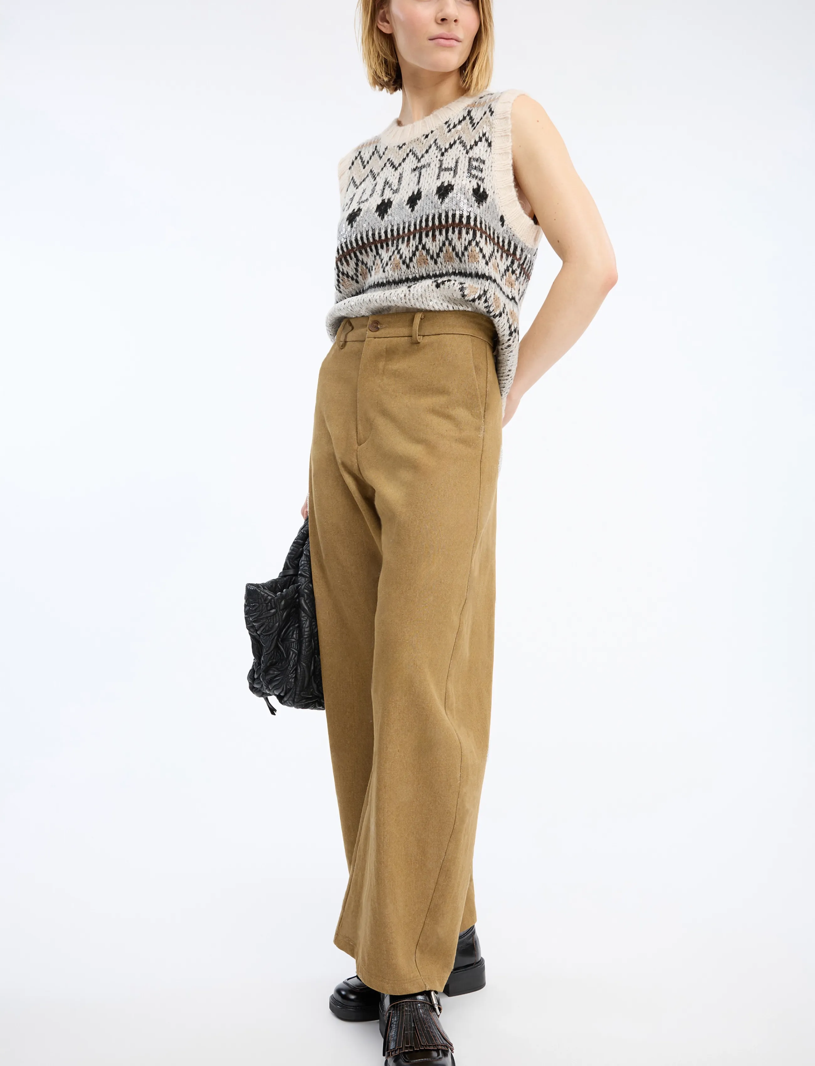 Munthe - VUZLER - straight leg trousers - nature - 4