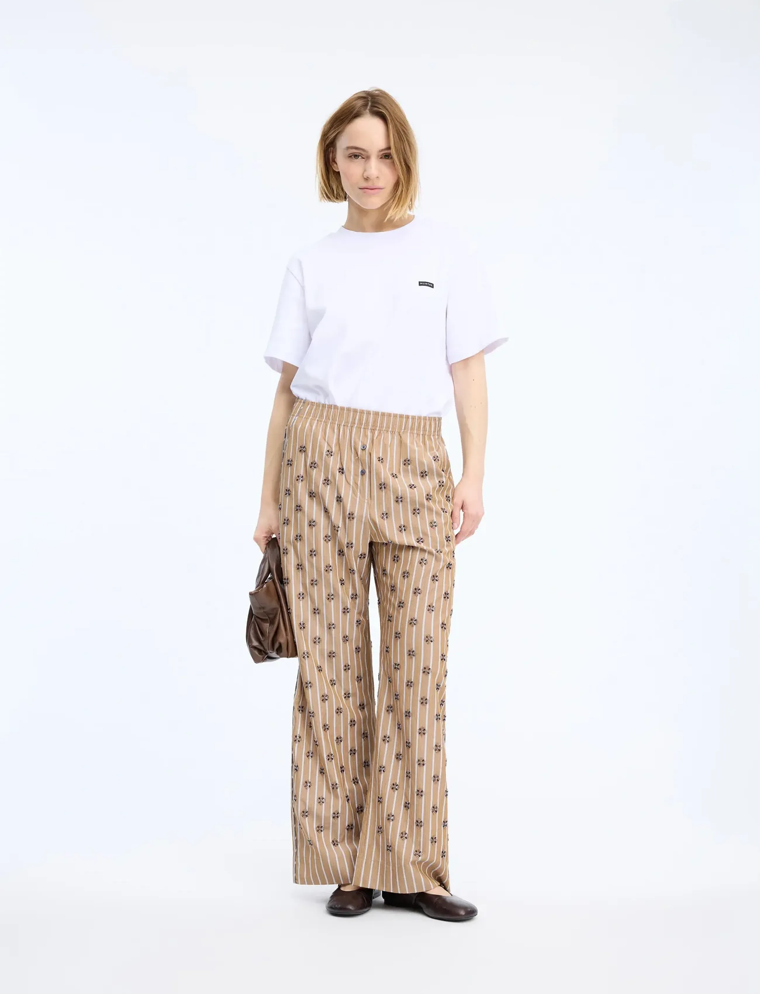 Munthe Viologen, Kvinder, Stribede Pyjamasbukser, Beige, Str: 36