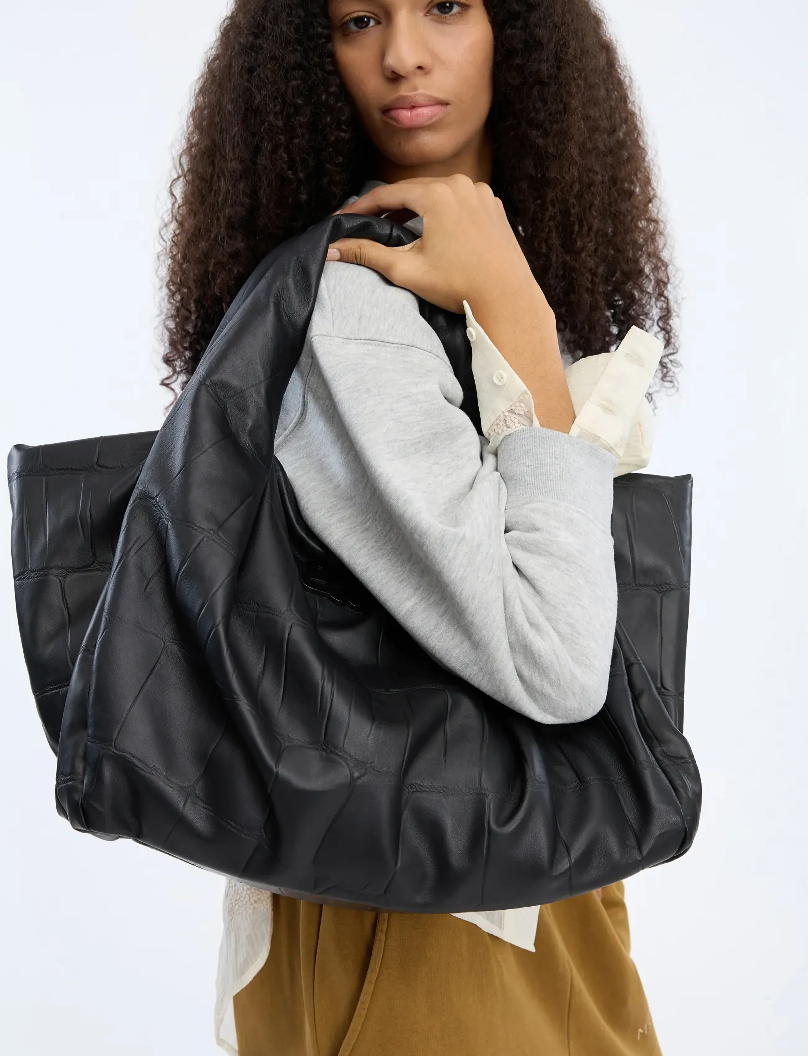 Munthe Lixio Croco, Kvinder, Krokodillepræget Shopper Taske, Sort, Str: ONE SIZE
