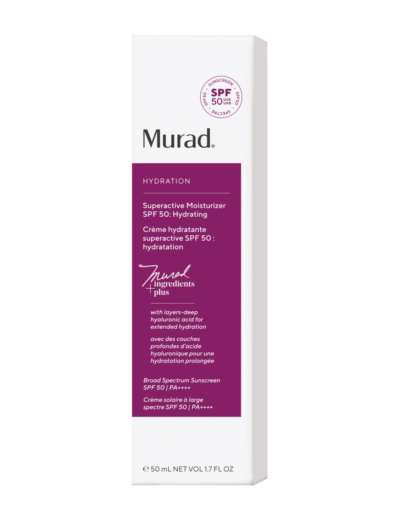Murad - SUPERACTIVE SPF 50 MOISTURIZER: HYDRATING 50 ML - dagkrem - clear - 1