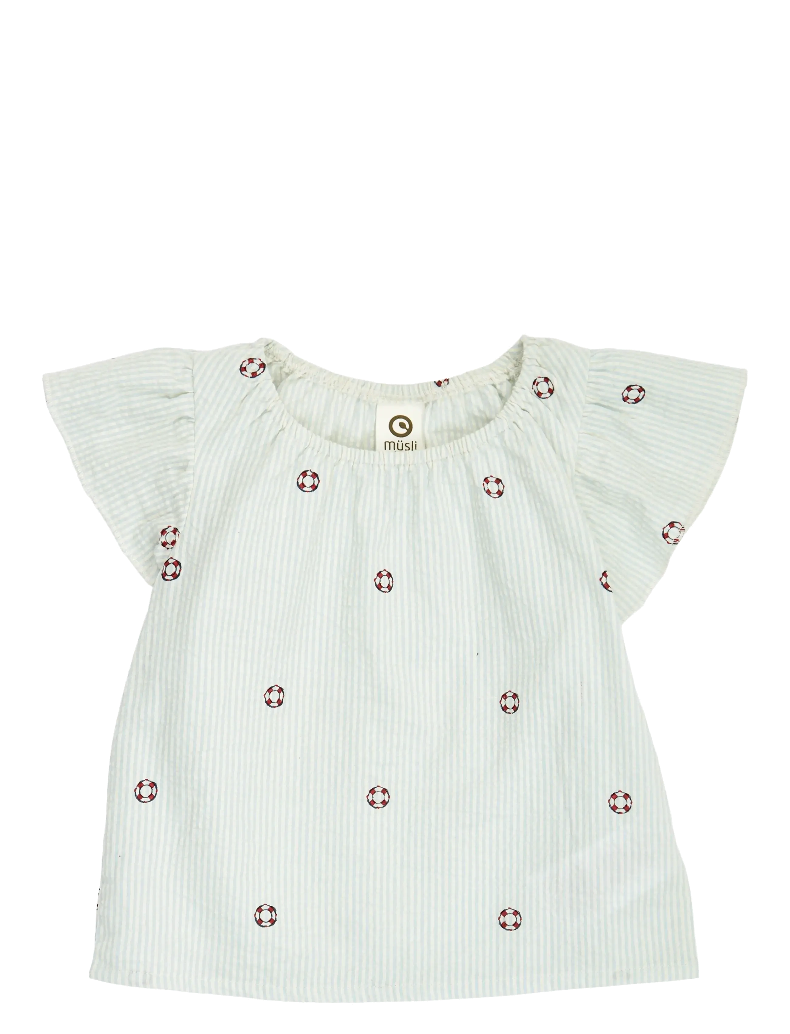 Müsli by Green Cotton Seersucker stripe frill s/s T baby - Müsli by Green Cotton - TOFU/ OCEAN/ MINERAL RED / green