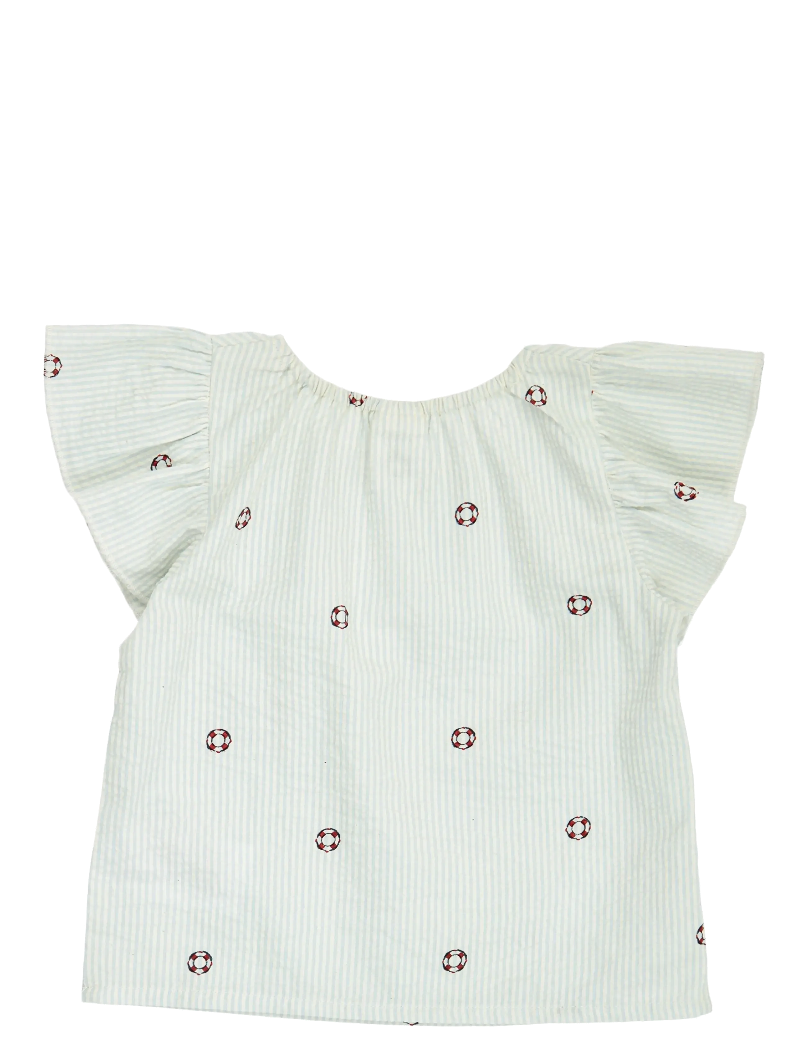 Müsli by Green Cotton - Seersucker stripe frill s/s T baby - bluser & tunikaer - tofu/ ocean/ mineral red - 2