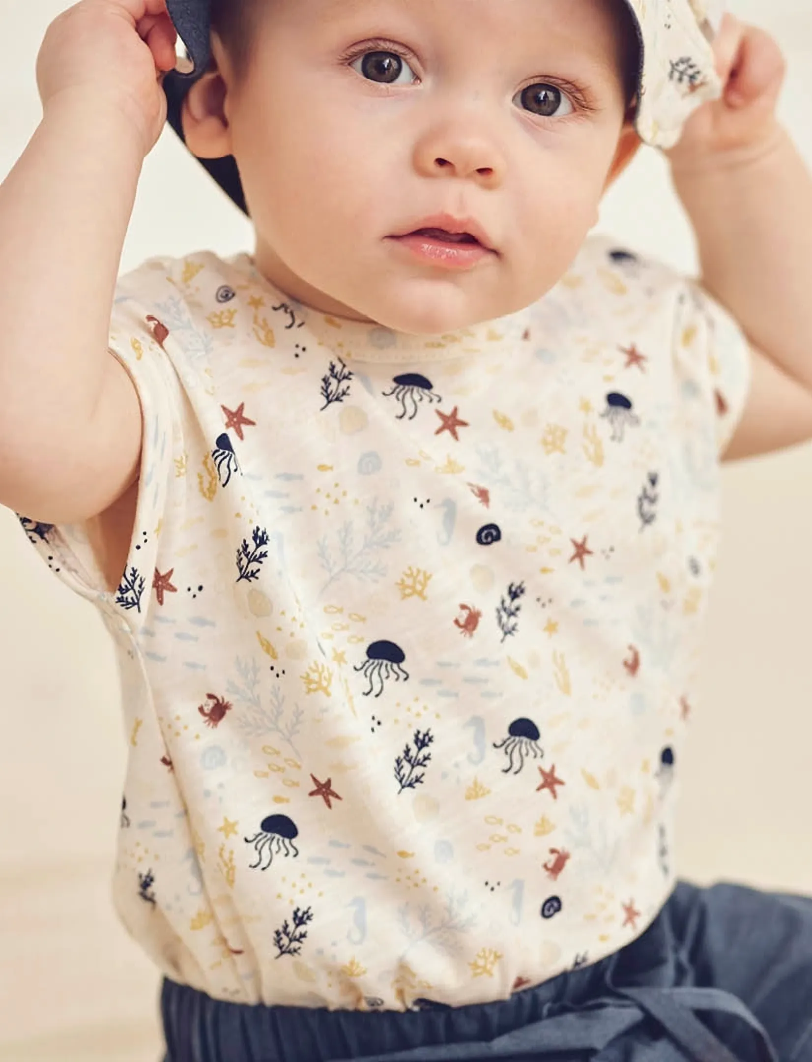 Müsli by Green Cotton Sea s/s T baby - Kortærmede T-shirts - TOFU/ HEMP/ NAVY / cream