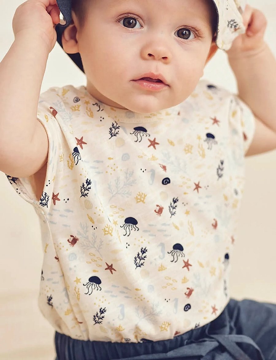 Müsli by Green Cotton - Sea s/s T baby - t-shirts à manches courtes - tofu/ hemp/ navy - 0
