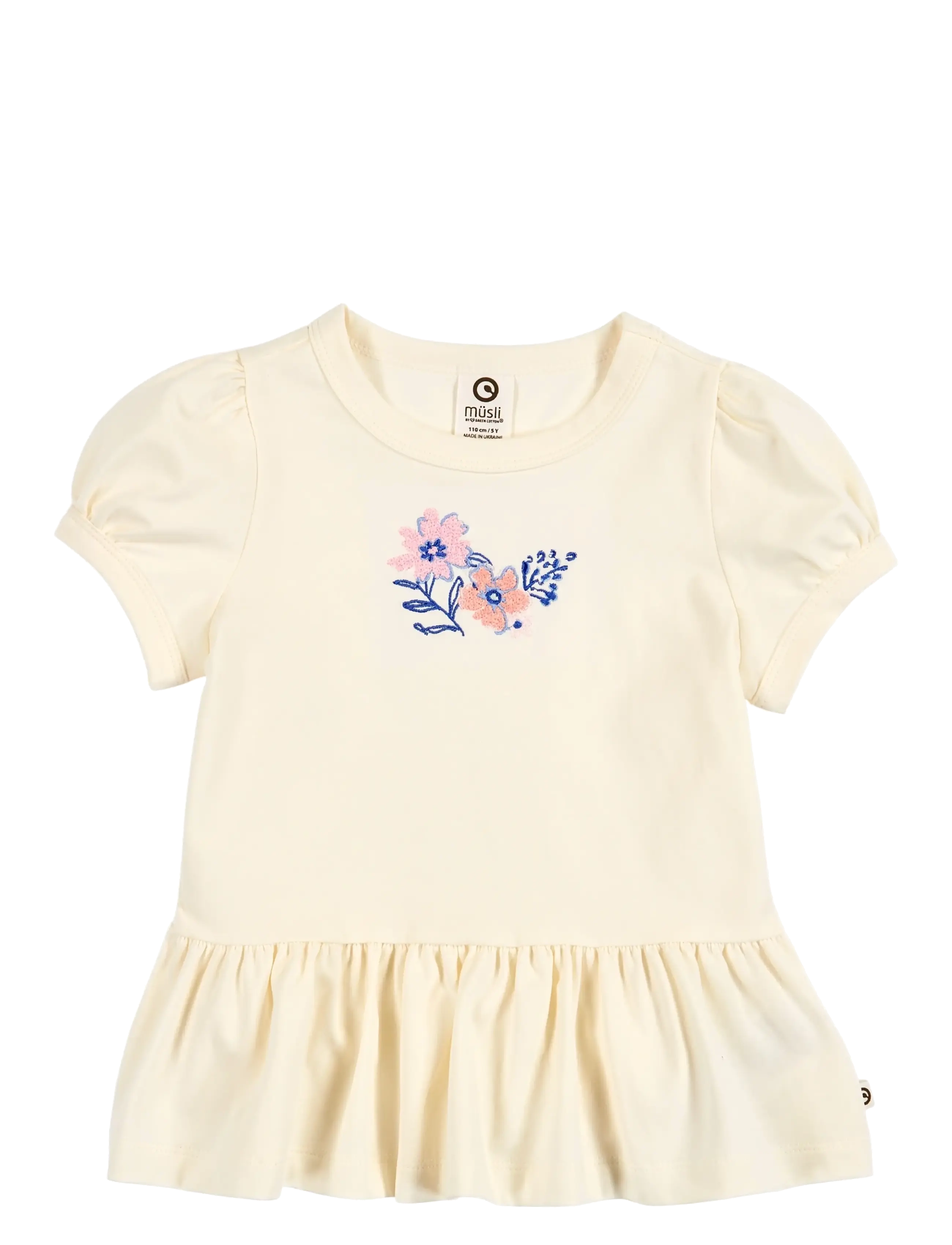 Müsli by Green Cotton Primrose peplum puff s/s T - Overdele - TOFU / cream