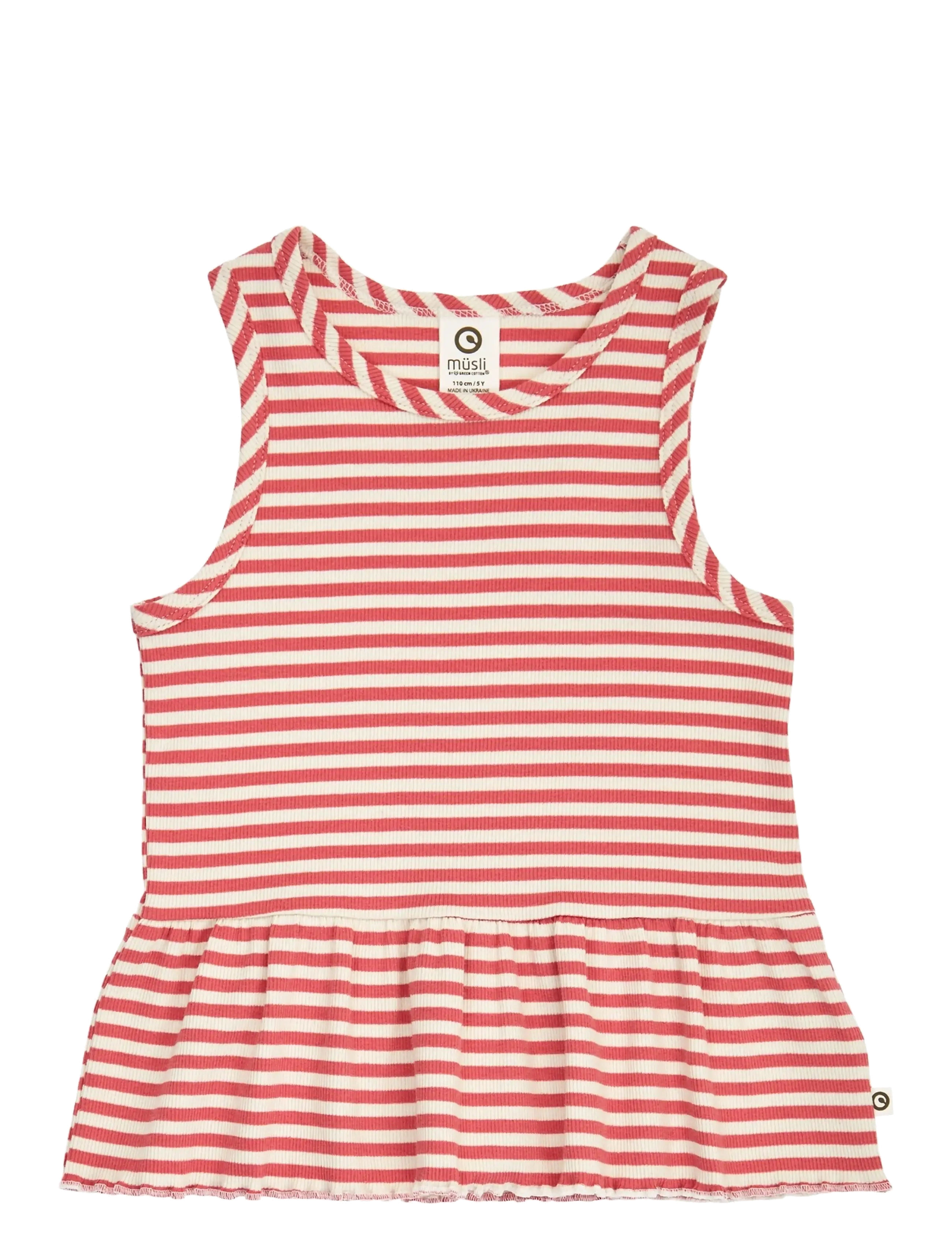 Müsli by Green Cotton Rib stripe peplum top - Back to school - MINERAL RED/ TOFU / red