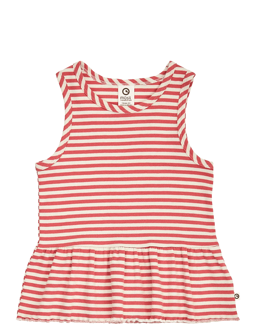 Müsli by Green Cotton - Rib stripe peplum top - Ærmeløs undertrøje - mineral red/ tofu - 1