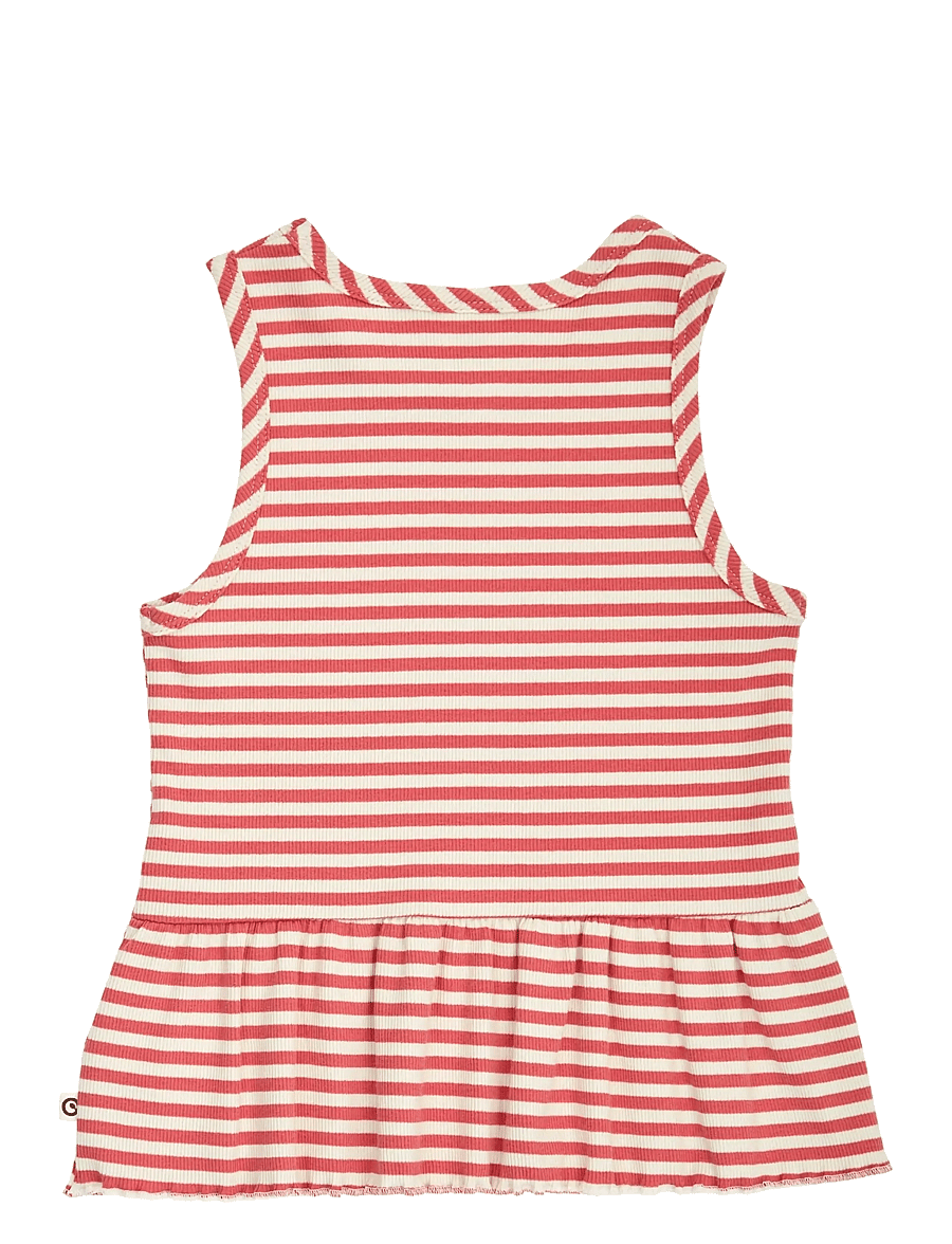 Müsli by Green Cotton - Rib stripe peplum top - Ærmeløs undertrøje - mineral red/ tofu - 2