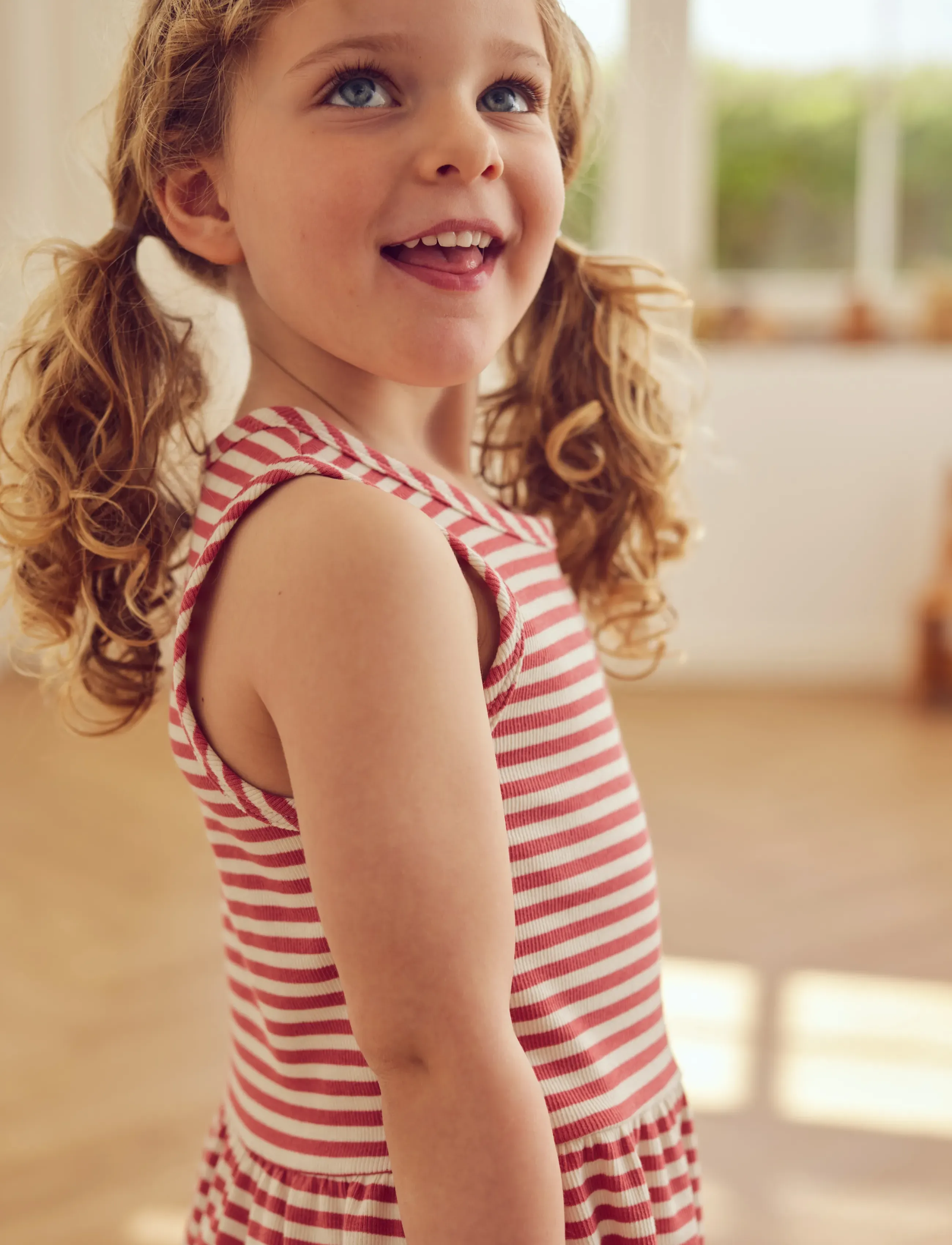 Müsli Rib Stripe Peplum Top, Børn, Ribbet Peplum Top, Rød, Str: 128