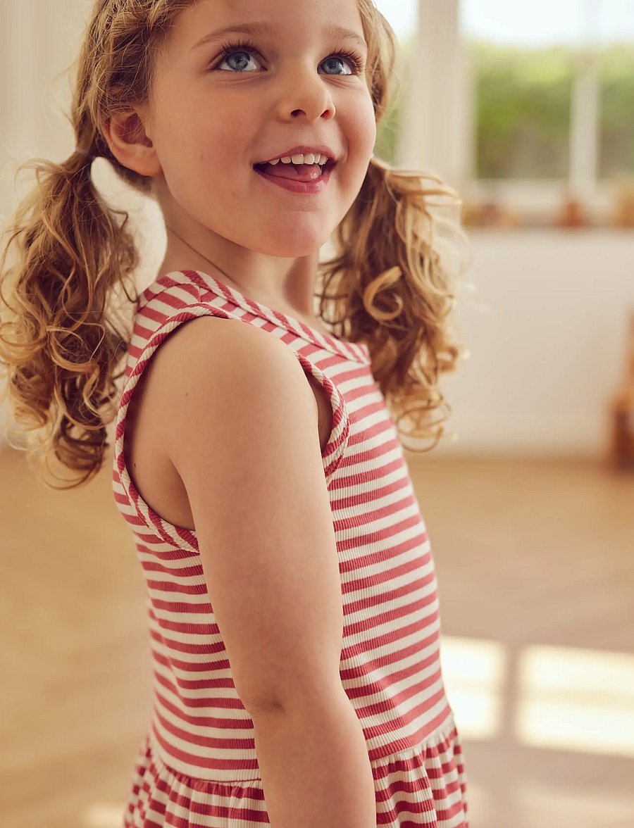 Müsli by Green Cotton - Rib stripe peplum top - Ærmeløs undertrøje - mineral red/ tofu - 0