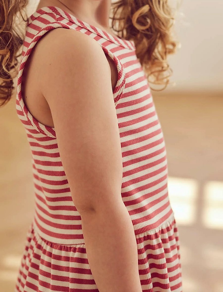 Müsli by Green Cotton - Rib stripe peplum top - Ærmeløs undertrøje - mineral red/ tofu - 3