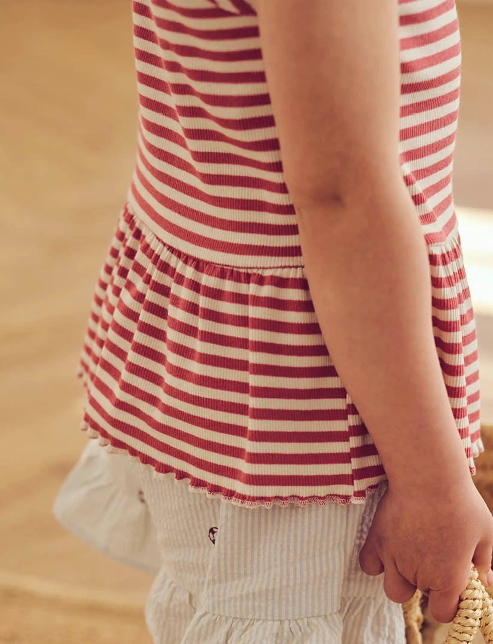 Müsli by Green Cotton - Rib stripe peplum top - Ærmeløs undertrøje - mineral red/ tofu - 4