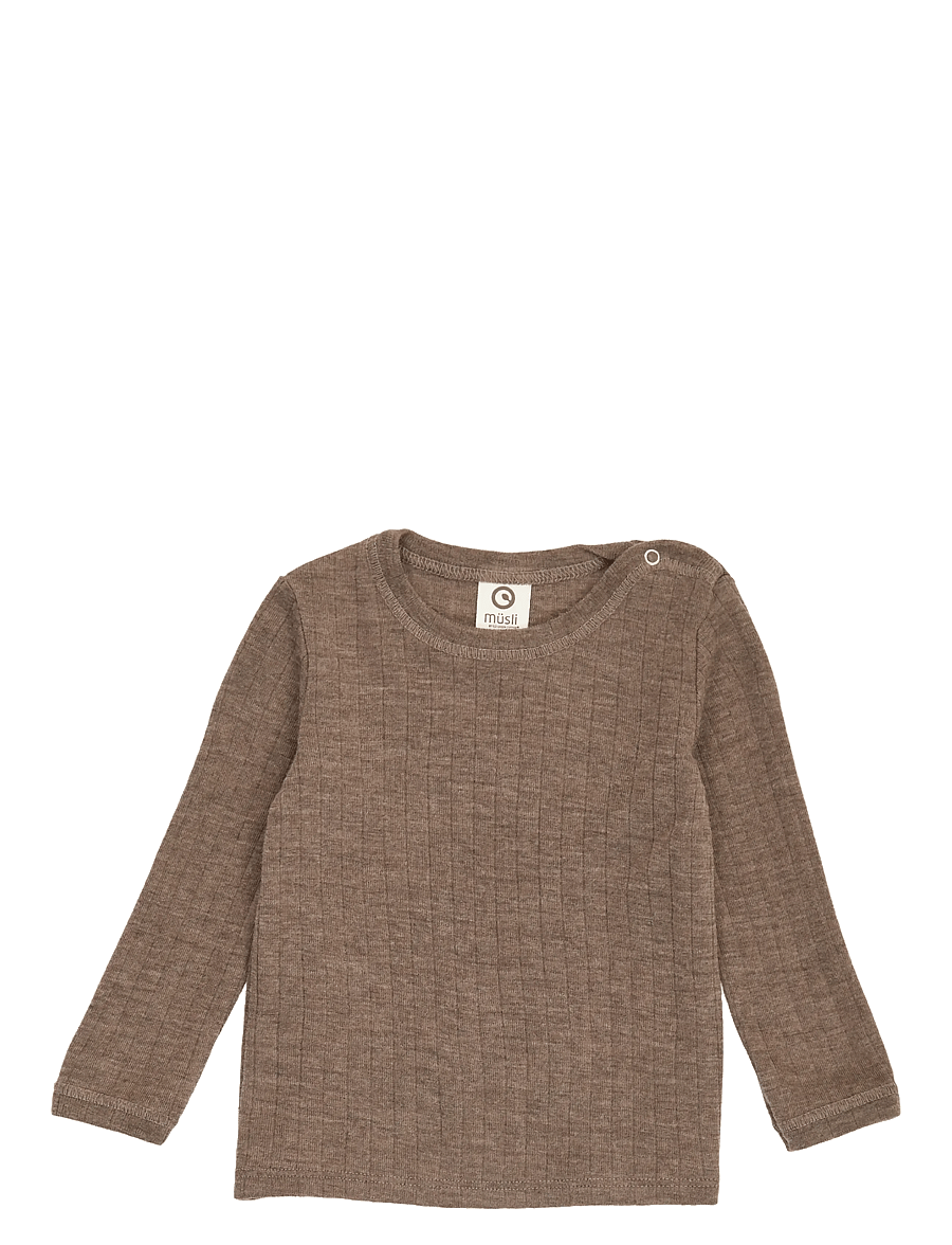 Müsli by Green Cotton - Woolly rib l/s T - langærmede t-shirts - walnut melange - 0