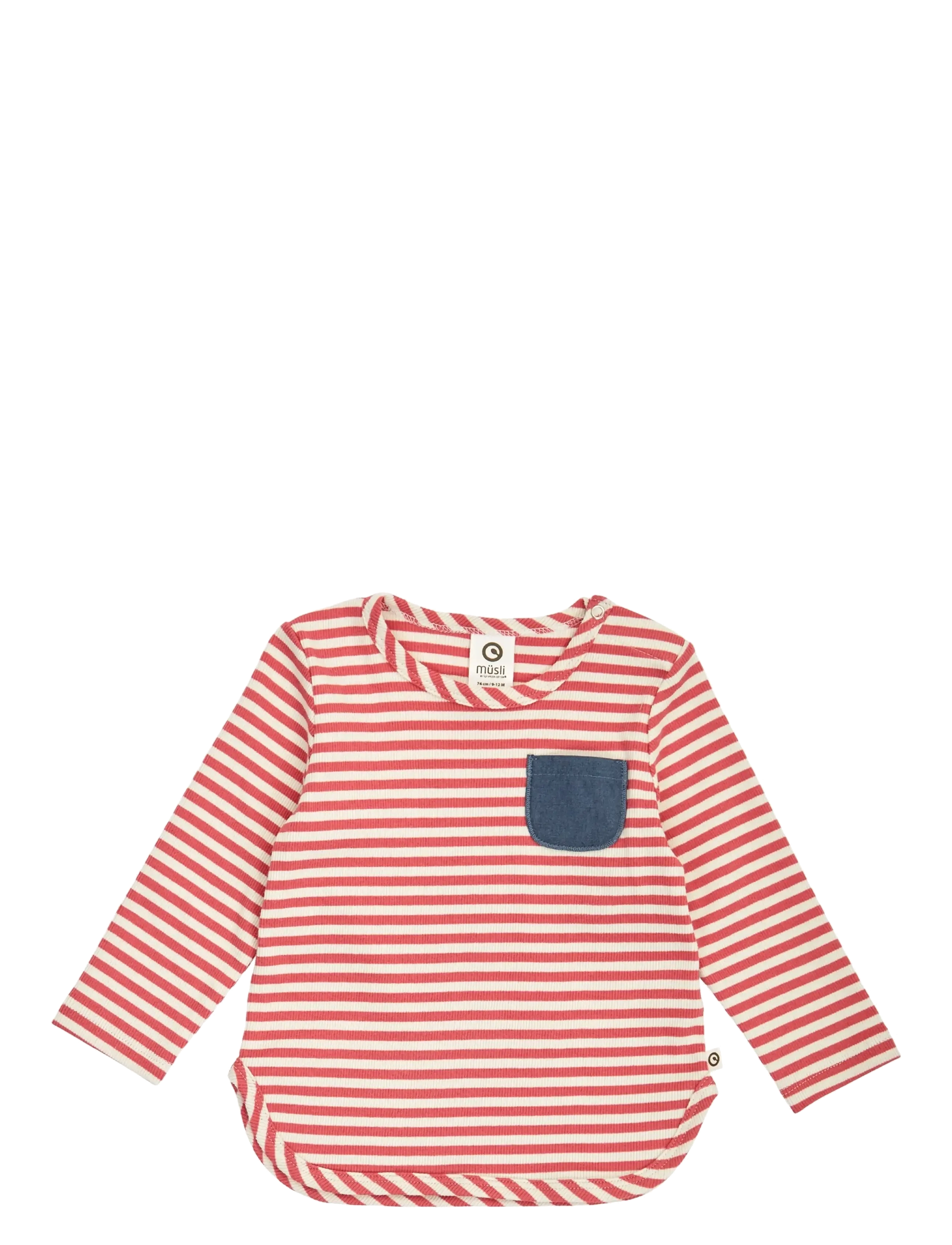 Müsli by Green Cotton Rib stripe pocket l/s T baby - 4 for 3 - MINERAL RED/ TOFU / red