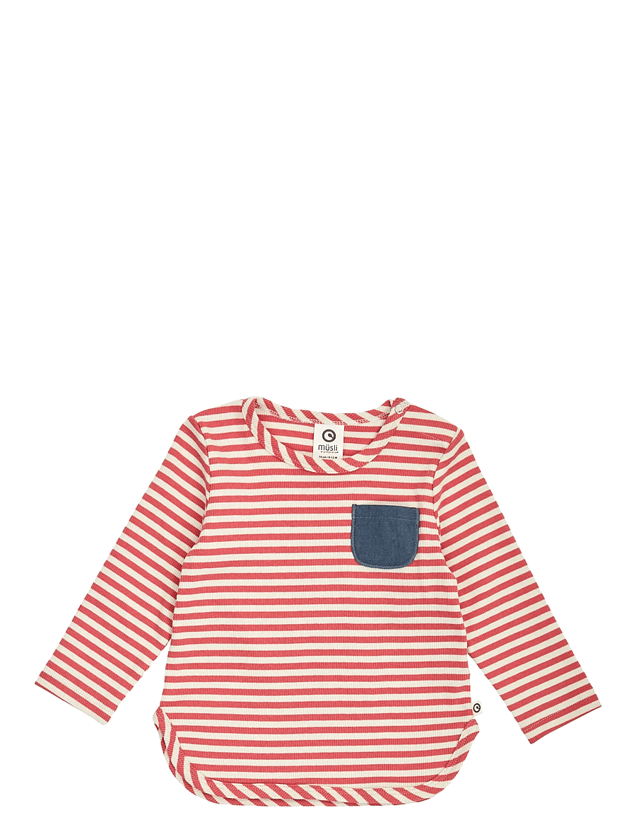 Müsli by Green Cotton - Rib stripe pocket l/s T baby - t-shirts à manches longues - mineral red/ tofu - 1