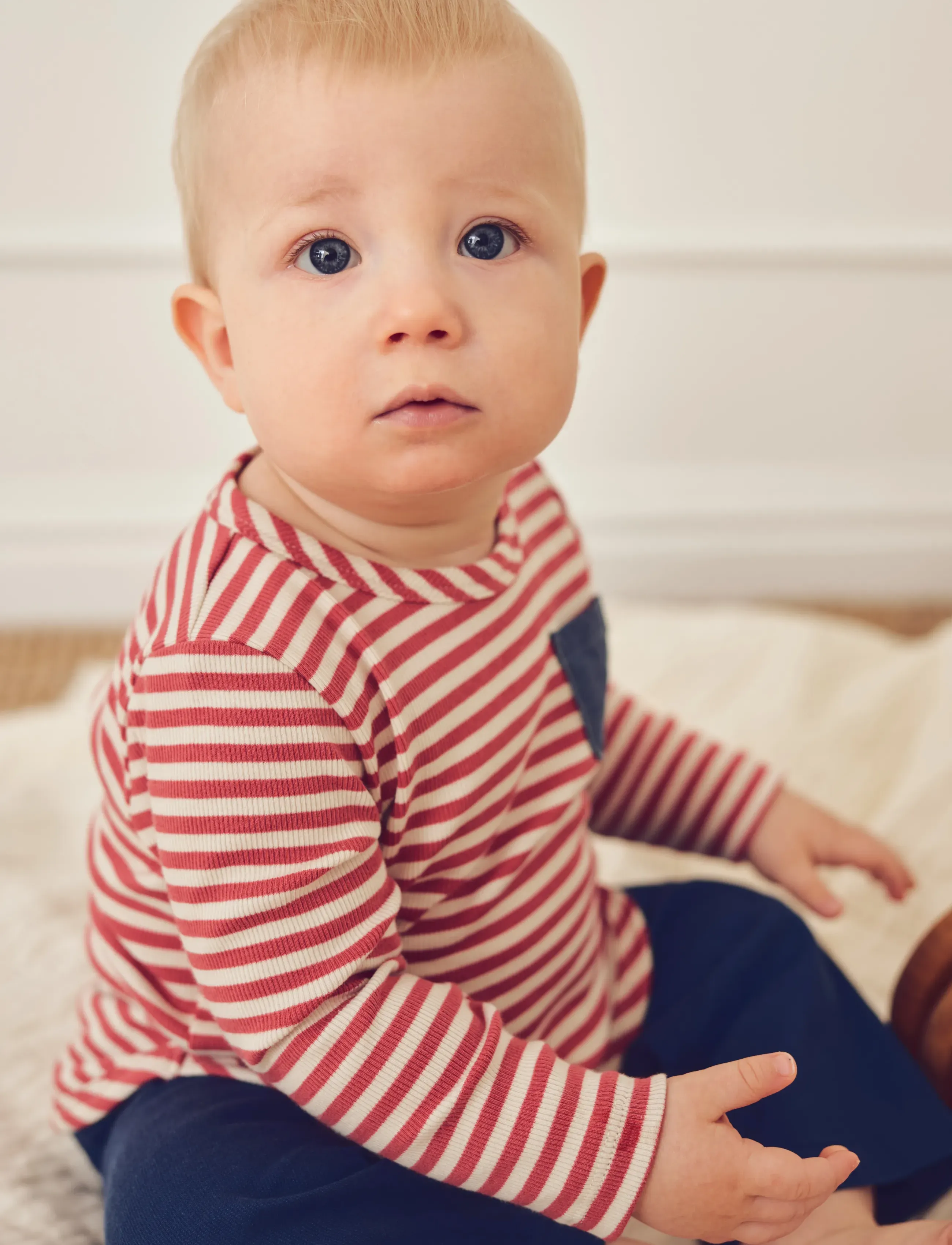 Müsli by Green Cotton Rib stripe pocket l/s T baby - Topi un T-krekli - MINERAL RED/ TOFU / red