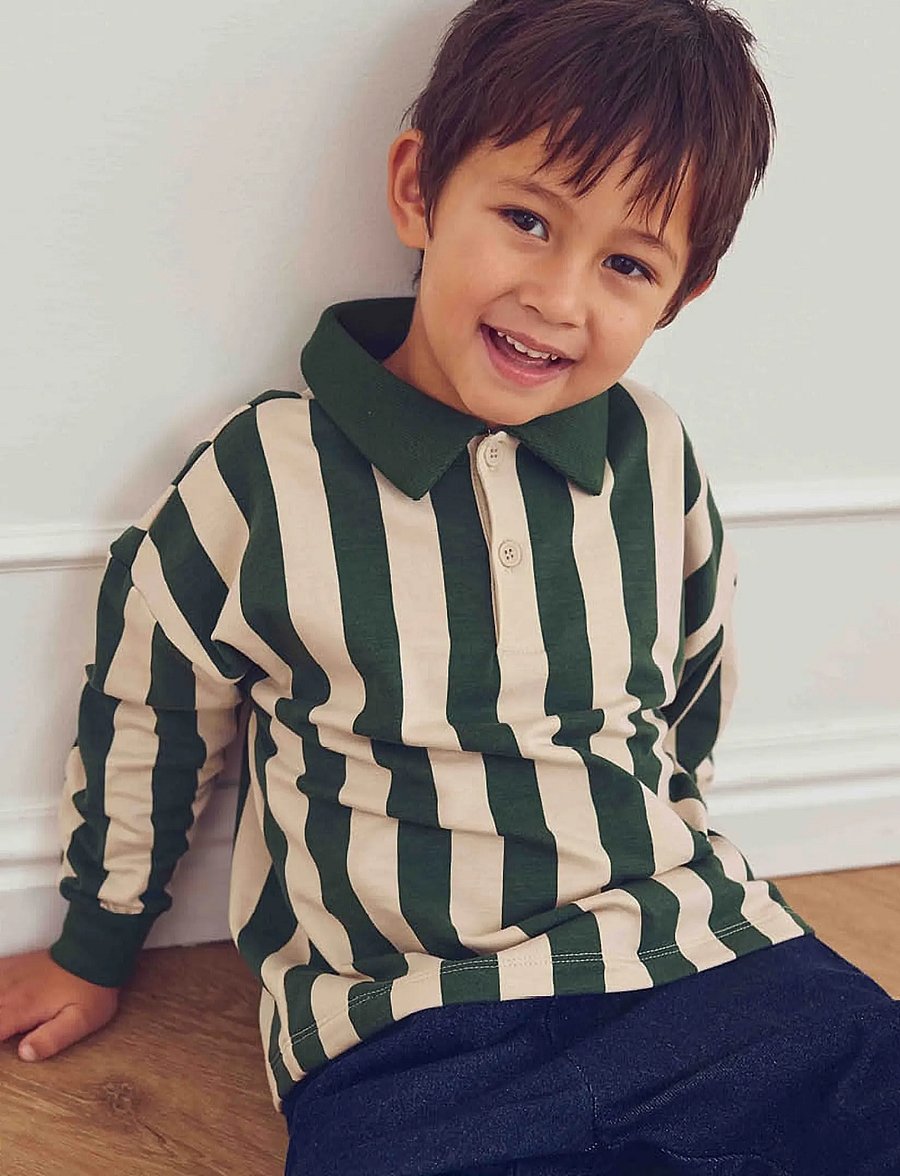 Müsli - Stripe sweat l/s polo - langärmelig poloshirt - oak/ forest green - 0