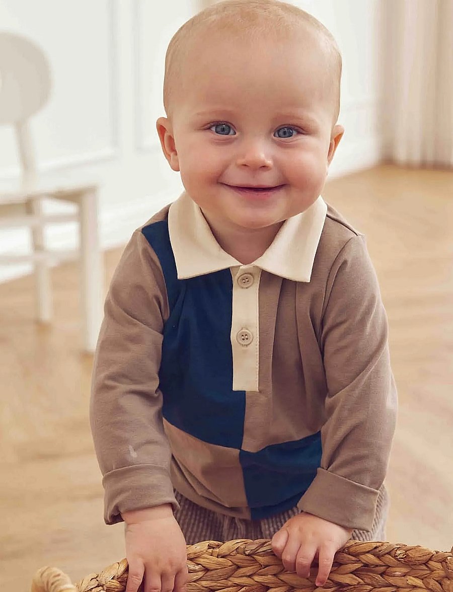 Müsli - Cozy me color block l/s polo shirt baby - langärmelig poloshirt - walnut - 0