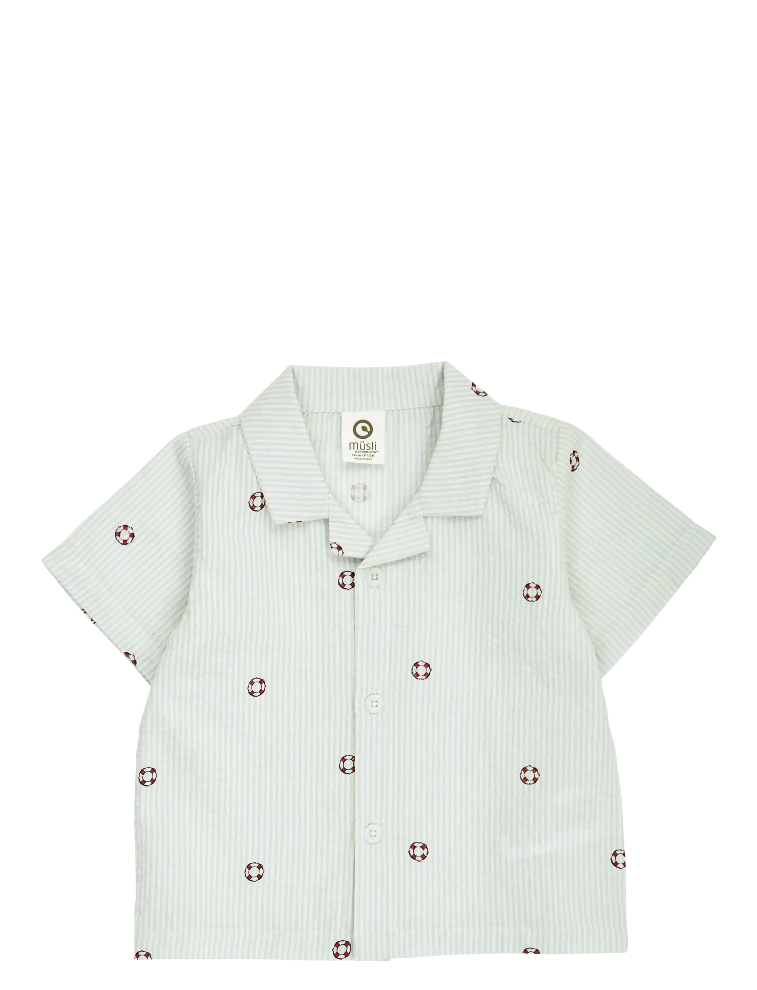 Müsli by Green Cotton Seersucker stripe s/s shirt baby - Nieuwe Mode - TOFU/ OCEAN/ MINERAL RED / green