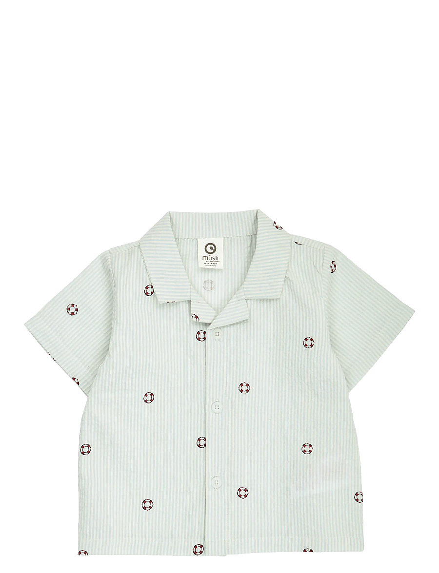 Müsli by Green Cotton - Seersucker stripe s/s shirt baby - chemises à manches courtes - tofu/ ocean/ mineral red - 0