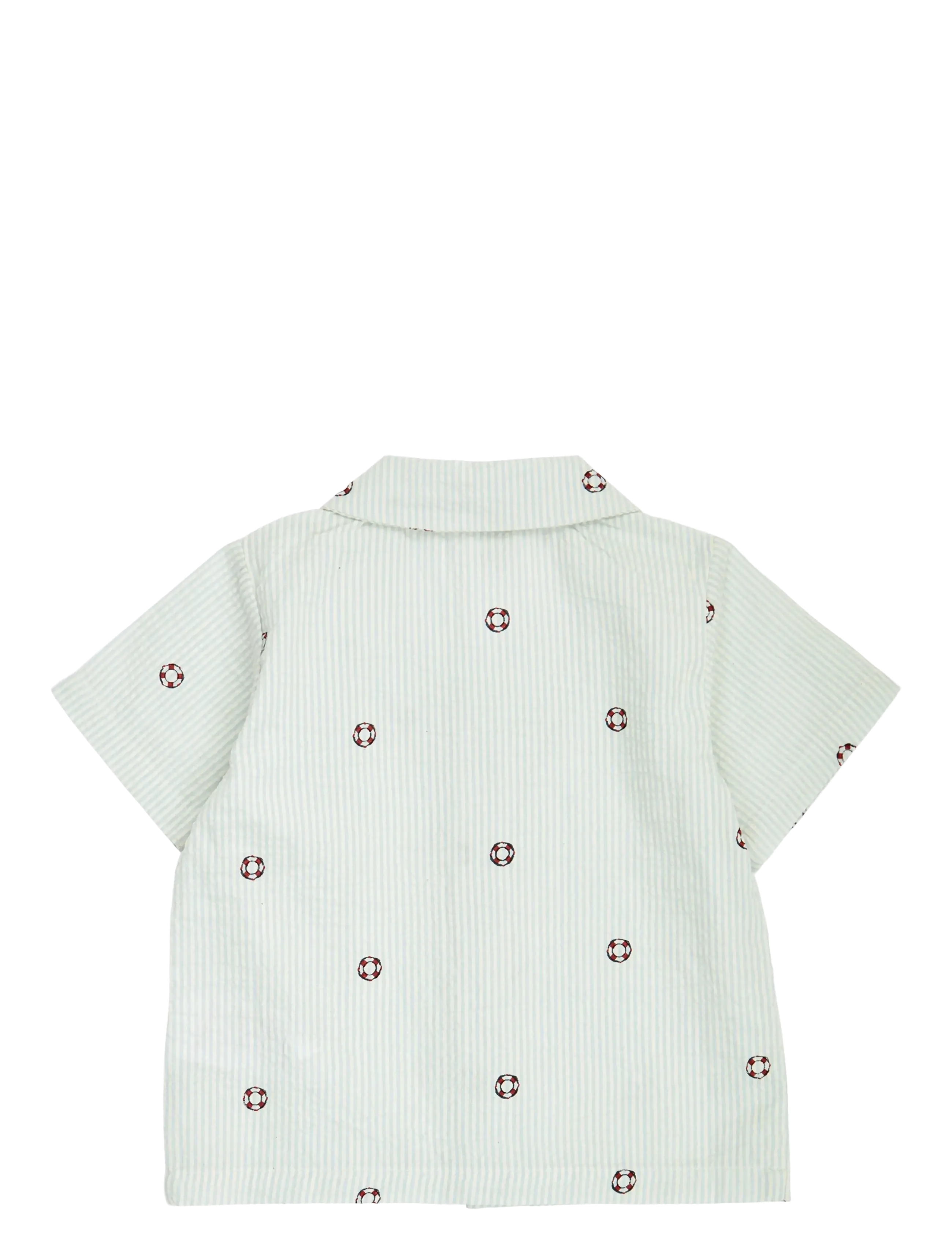 Müsli by Green Cotton - Seersucker stripe s/s shirt baby - chemises à manches courtes - tofu/ ocean/ mineral red - 1