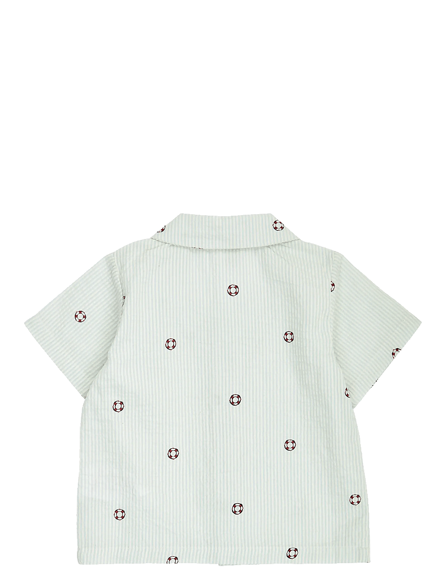 Müsli by Green Cotton - Seersucker stripe s/s shirt baby - chemises à manches courtes - tofu/ ocean/ mineral red - 1