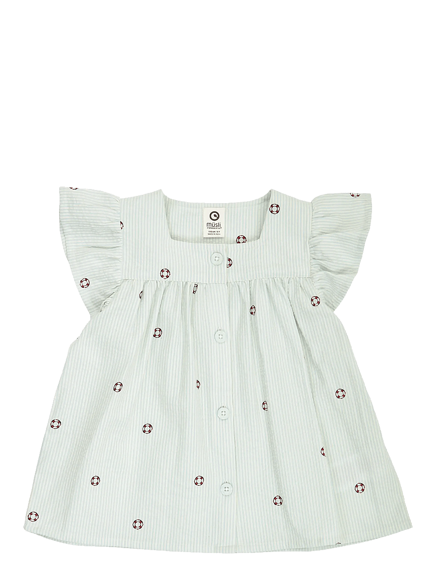 Müsli - Seersucker stripe frill s/s T - bluser & tunikaer - tofu/ ocean/ mineral red - 1