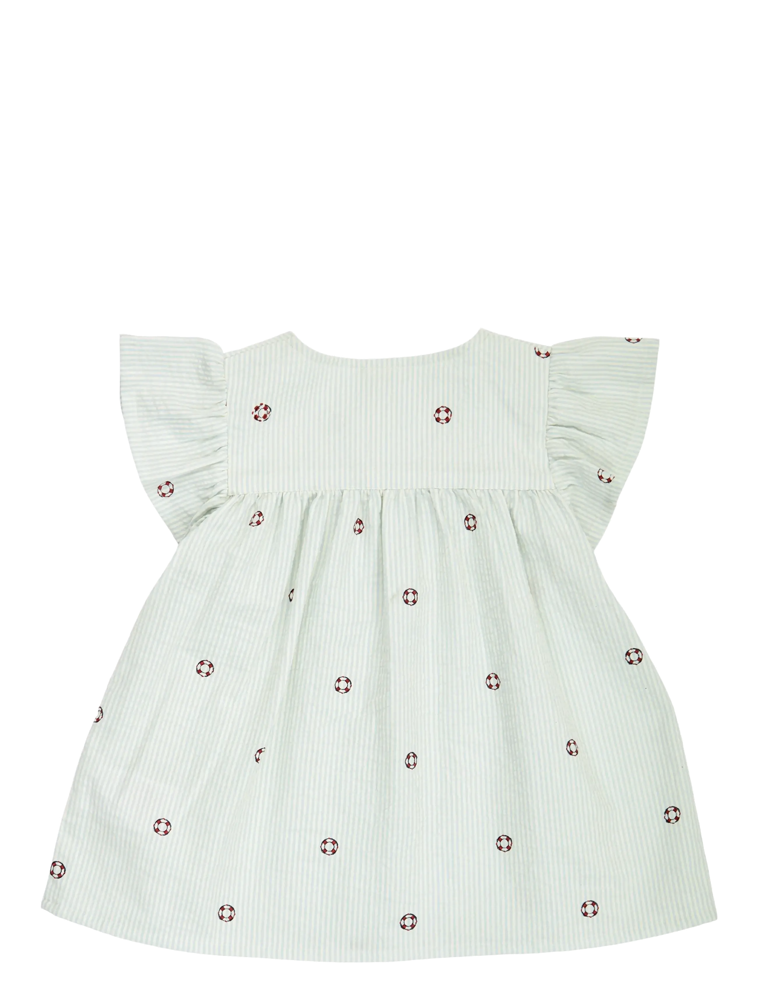 Müsli by Green Cotton - Seersucker stripe frill s/s T - palaidinės ir tunikos - tofu/ ocean/ mineral red - 2