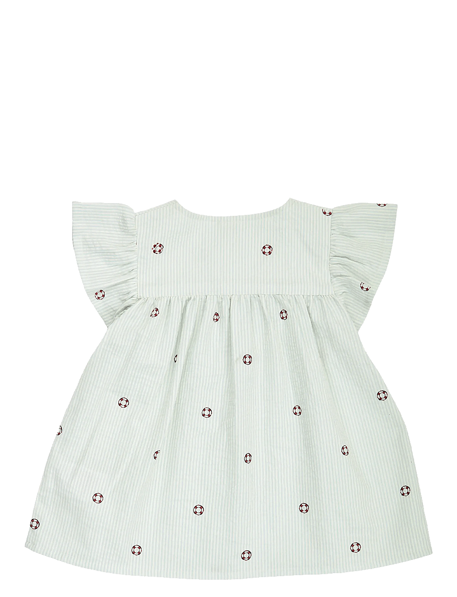 Müsli - Seersucker stripe frill s/s T - bluser & tunikaer - tofu/ ocean/ mineral red - 2