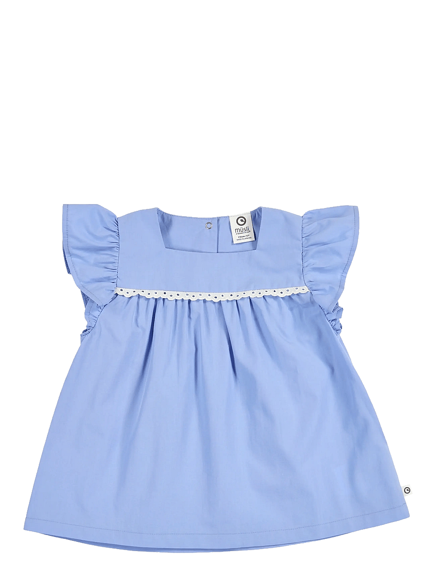 Müsli by Green Cotton - Poplin frill s/s T - bluser & tunikaer - shell blue - 1