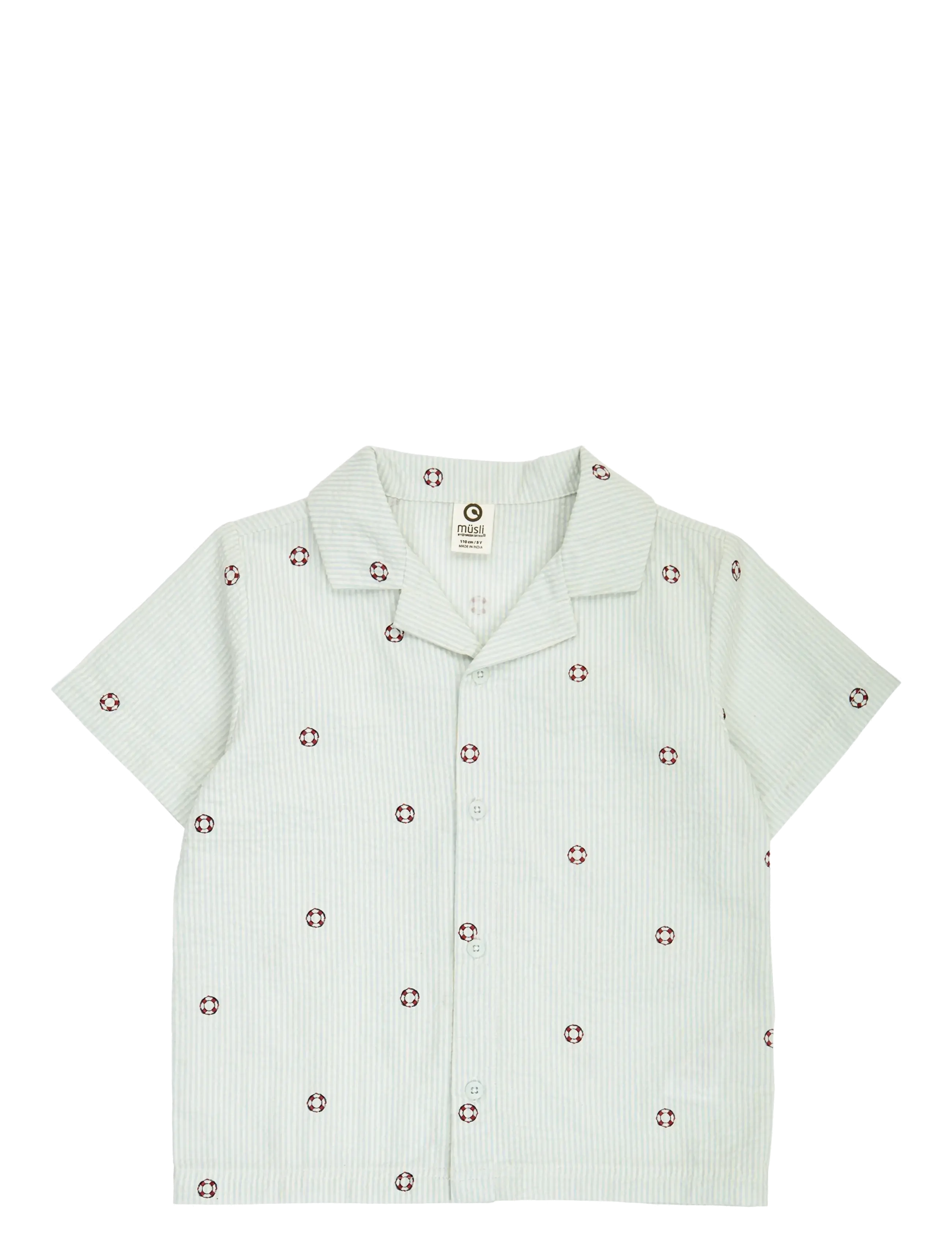 Müsli by Green Cotton Seersucker stripe s/s shirt - Nieuwe Mode - TOFU/ OCEAN/ MINERAL RED / green
