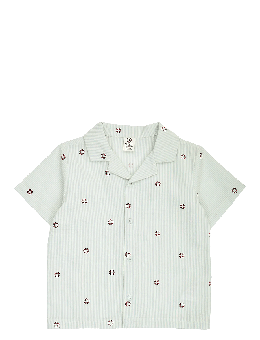 Müsli by Green Cotton - Seersucker stripe s/s shirt - chemises à manches courtes - tofu/ ocean/ mineral red - 0