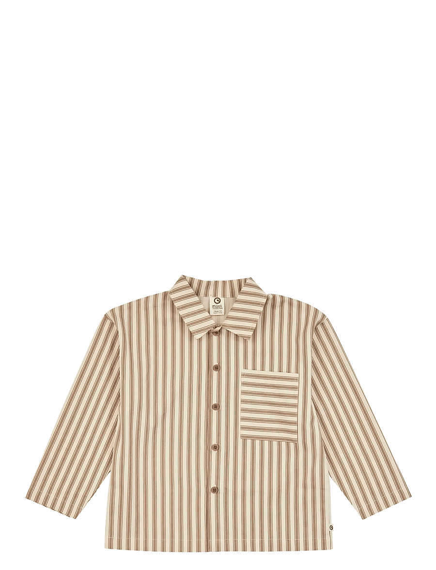 Müsli - Woven stripe l/s shirt - oak/ walnut - 1