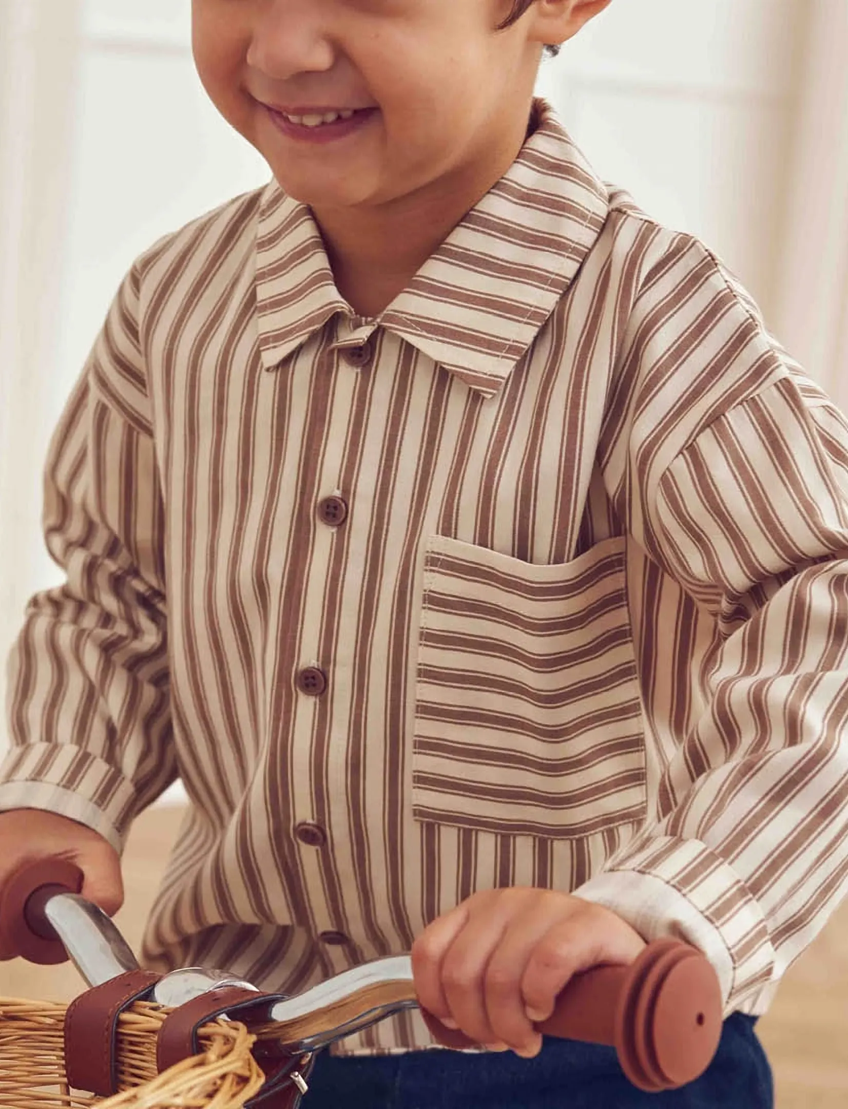 Müsli - Woven stripe l/s shirt - oak/ walnut - 3