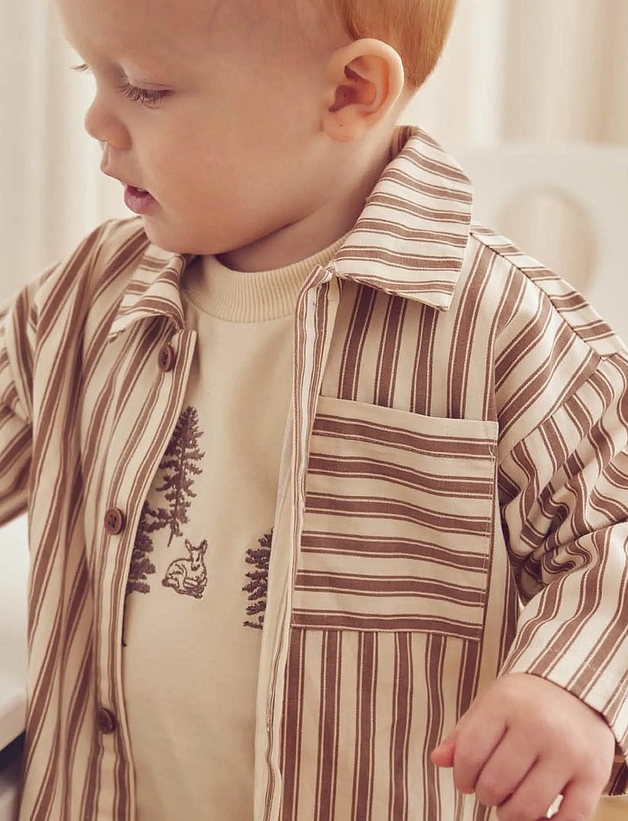 Müsli - Woven stripe l/s shirt baby - oak/ walnut - 0