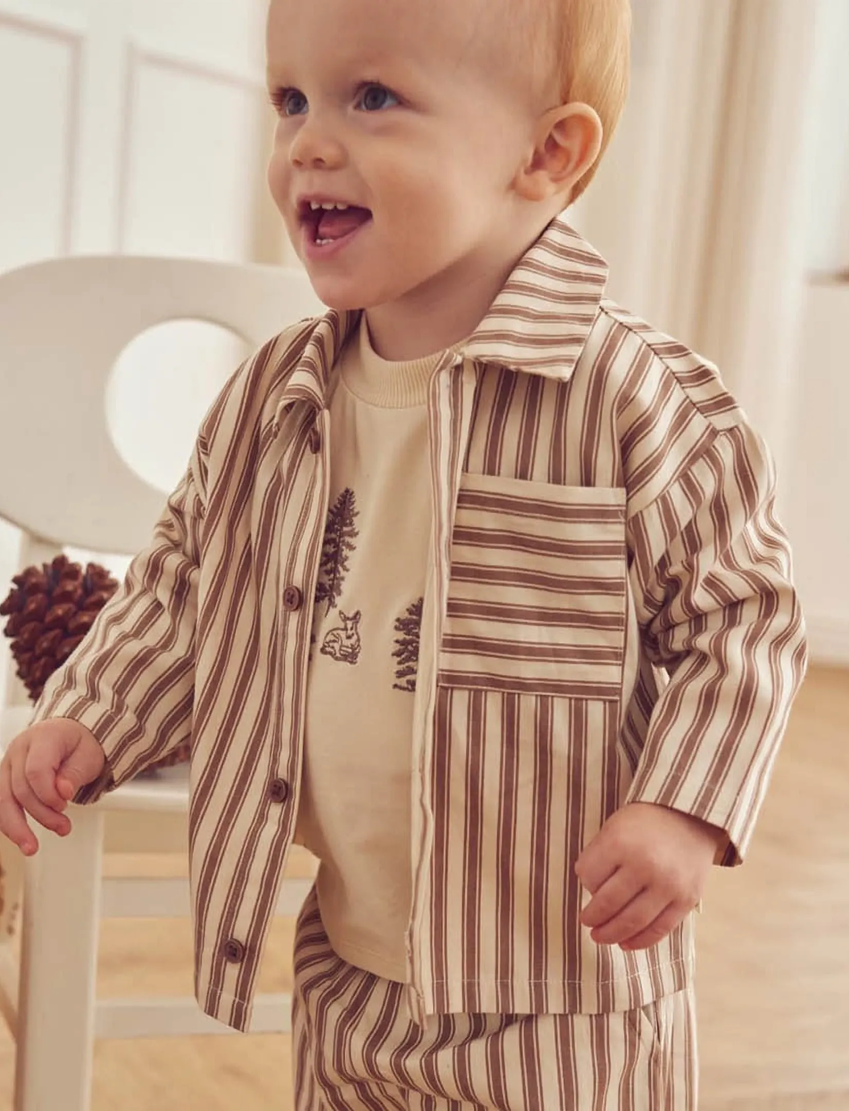Müsli - Woven stripe l/s shirt baby - oak/ walnut - 3