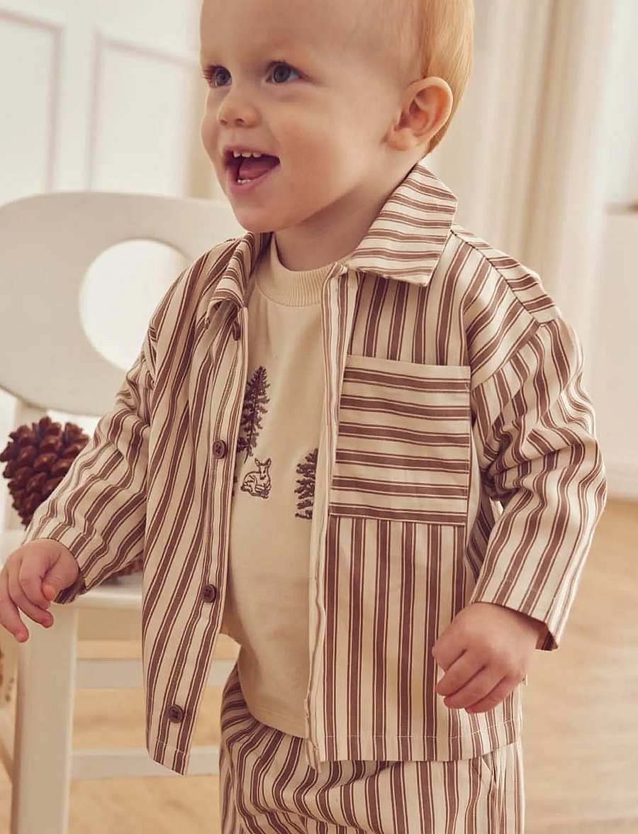 Müsli - Woven stripe l/s shirt baby - oak/ walnut - 3