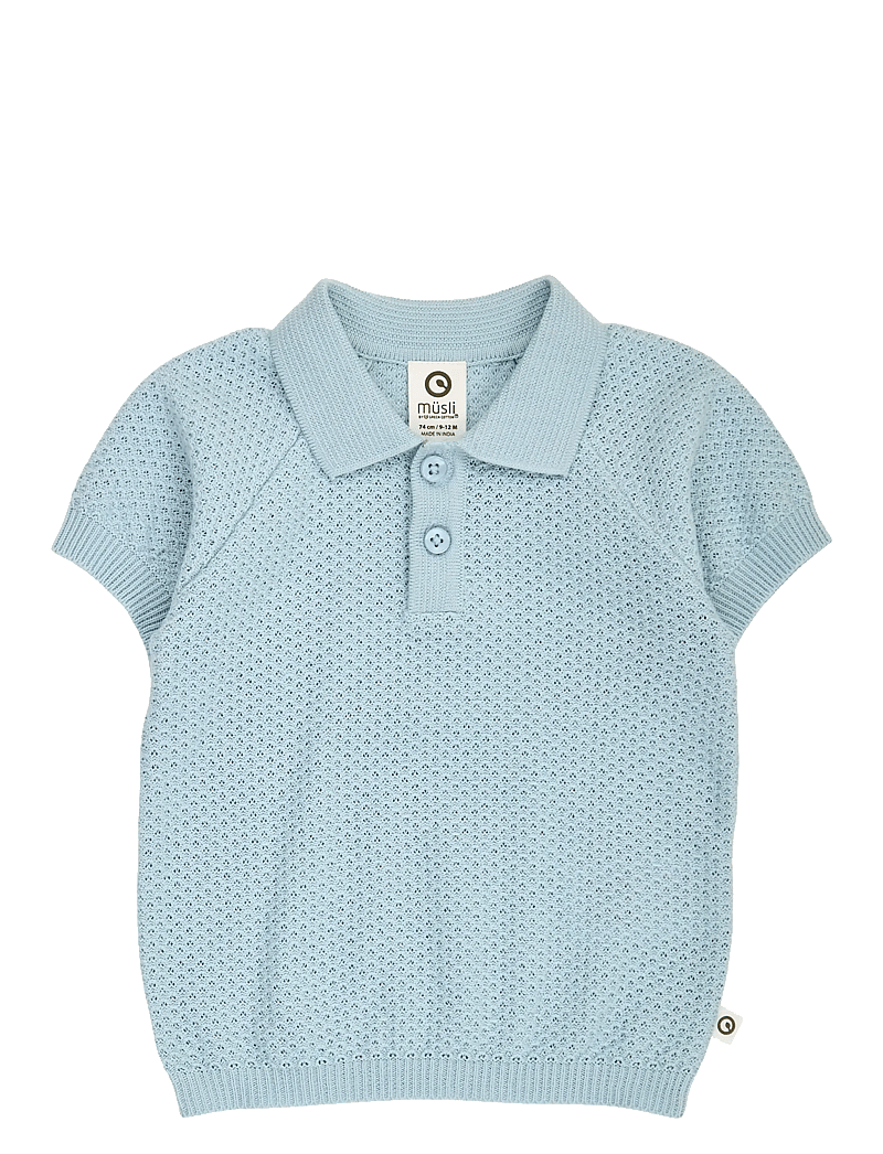 Müsli by Green Cotton - Sea knit s/s polo T baby - kortærmede poloer - ocean - 1