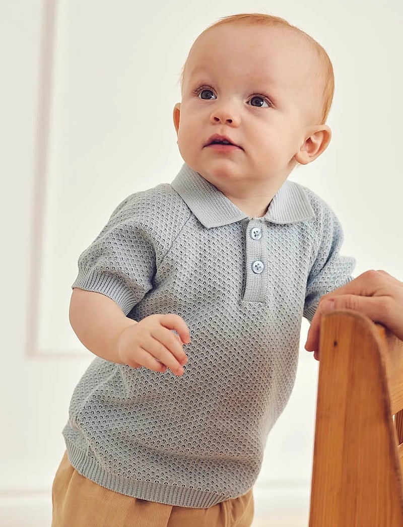 Müsli by Green Cotton - Sea knit s/s polo T baby - kortærmede poloer - ocean - 0