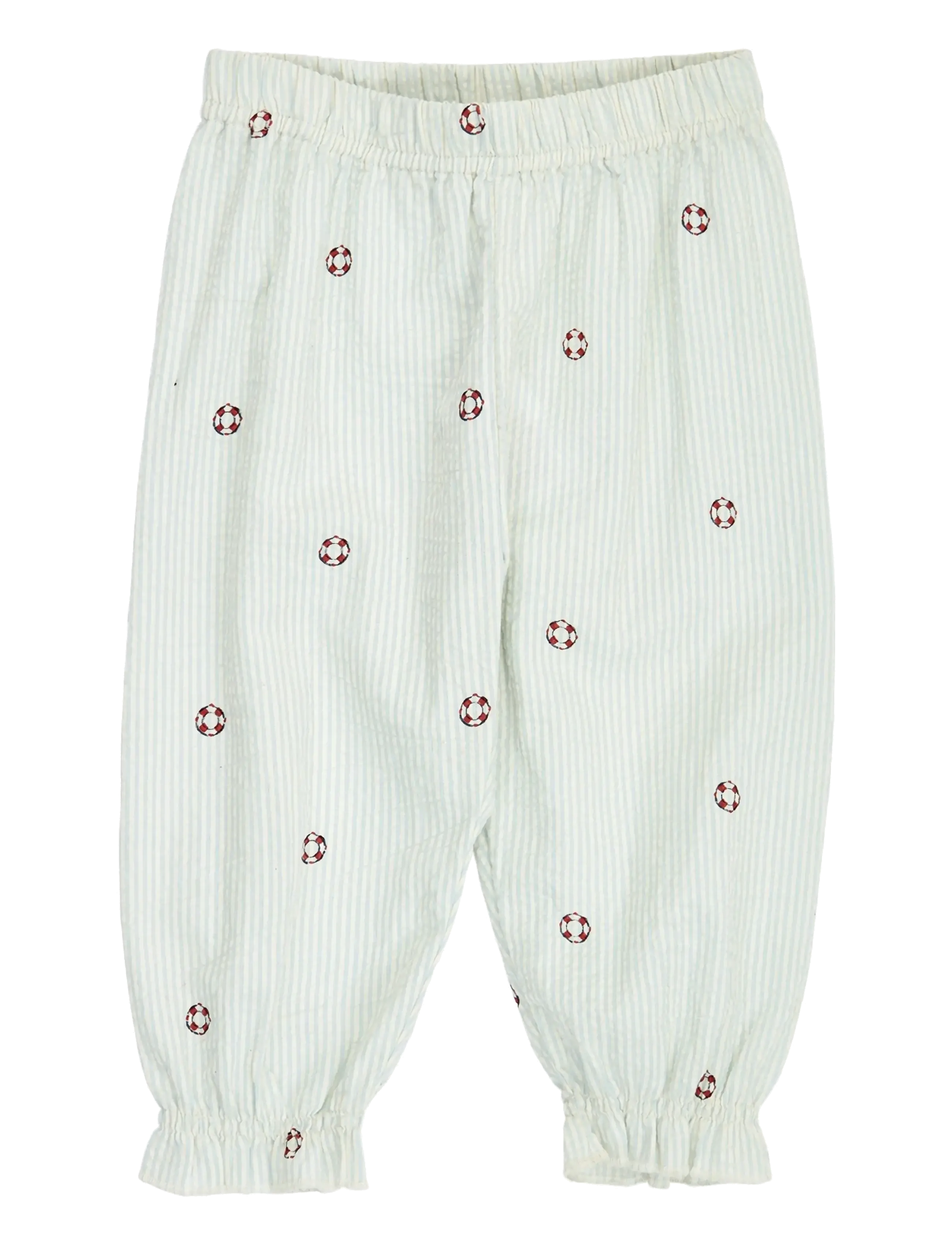 Müsli by Green Cotton Seersucker stripe volume pants baby - Nieuwe Mode - TOFU/ OCEAN/ MINERAL RED / green