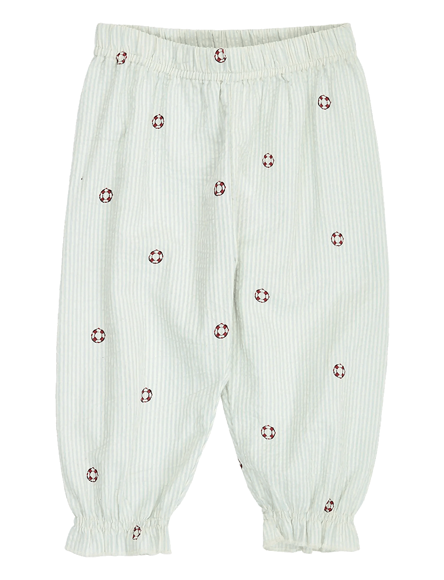 Müsli by Green Cotton - Seersucker stripe volume pants baby - babybukser - tofu/ ocean/ mineral red - 0