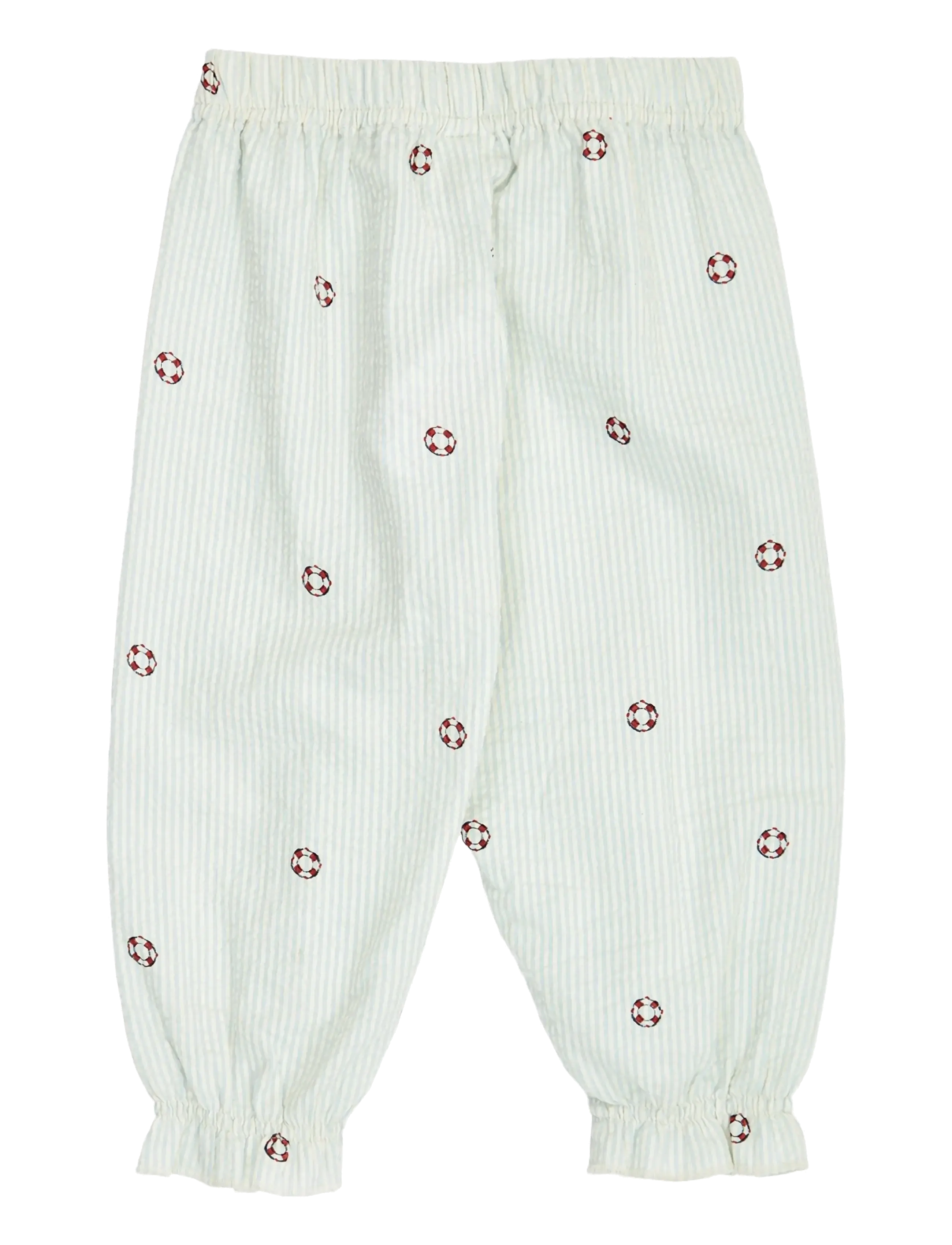 Müsli by Green Cotton - Seersucker stripe volume pants baby - babybukser - tofu/ ocean/ mineral red - 1