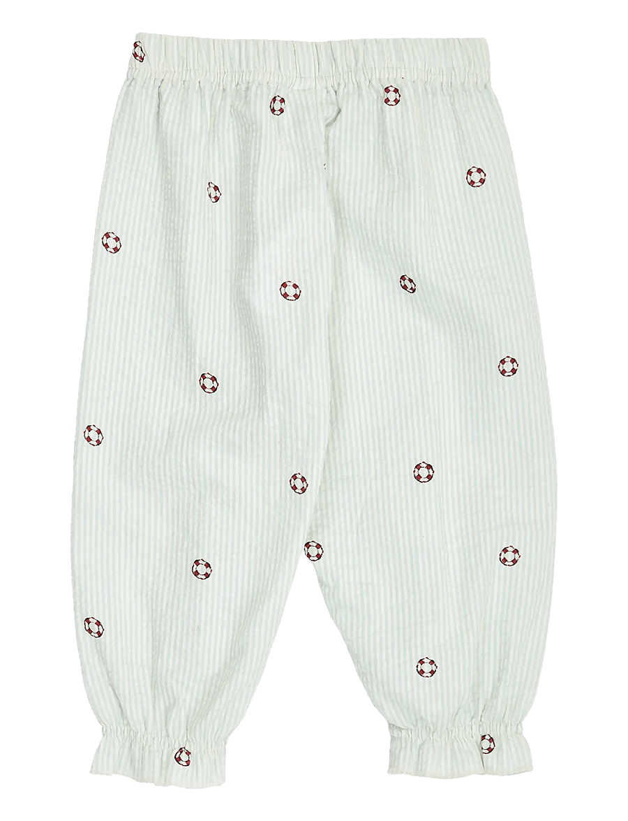 Müsli by Green Cotton - Seersucker stripe volume pants baby - babybukser - tofu/ ocean/ mineral red - 1