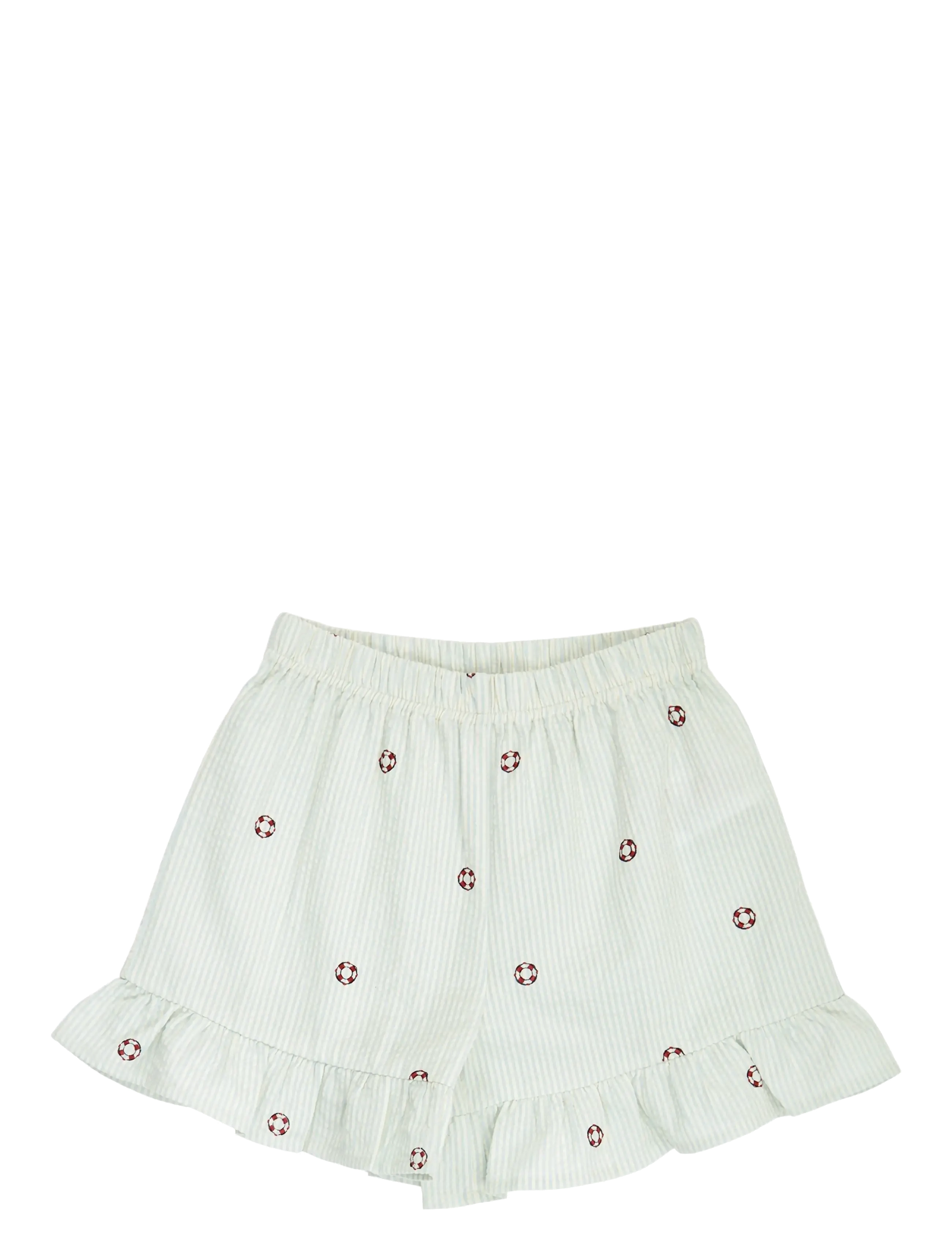 Müsli by Green Cotton Seersucker stripe frill shorts - Nieuwe Mode - TOFU/ OCEAN/ MINERAL RED / green