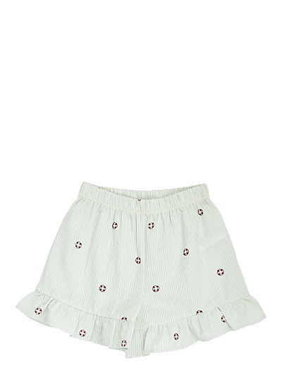 Müsli by Green Cotton Seersucker stripe frill shorts - Lühikesed vabaajapüksid - TOFU/ OCEAN/ MINERAL RED / green