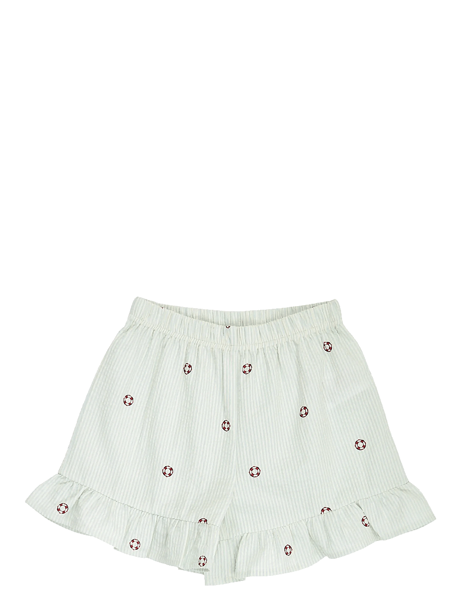 Müsli by Green Cotton - Seersucker stripe frill shorts - shorts casual - tofu/ ocean/ mineral red - 0