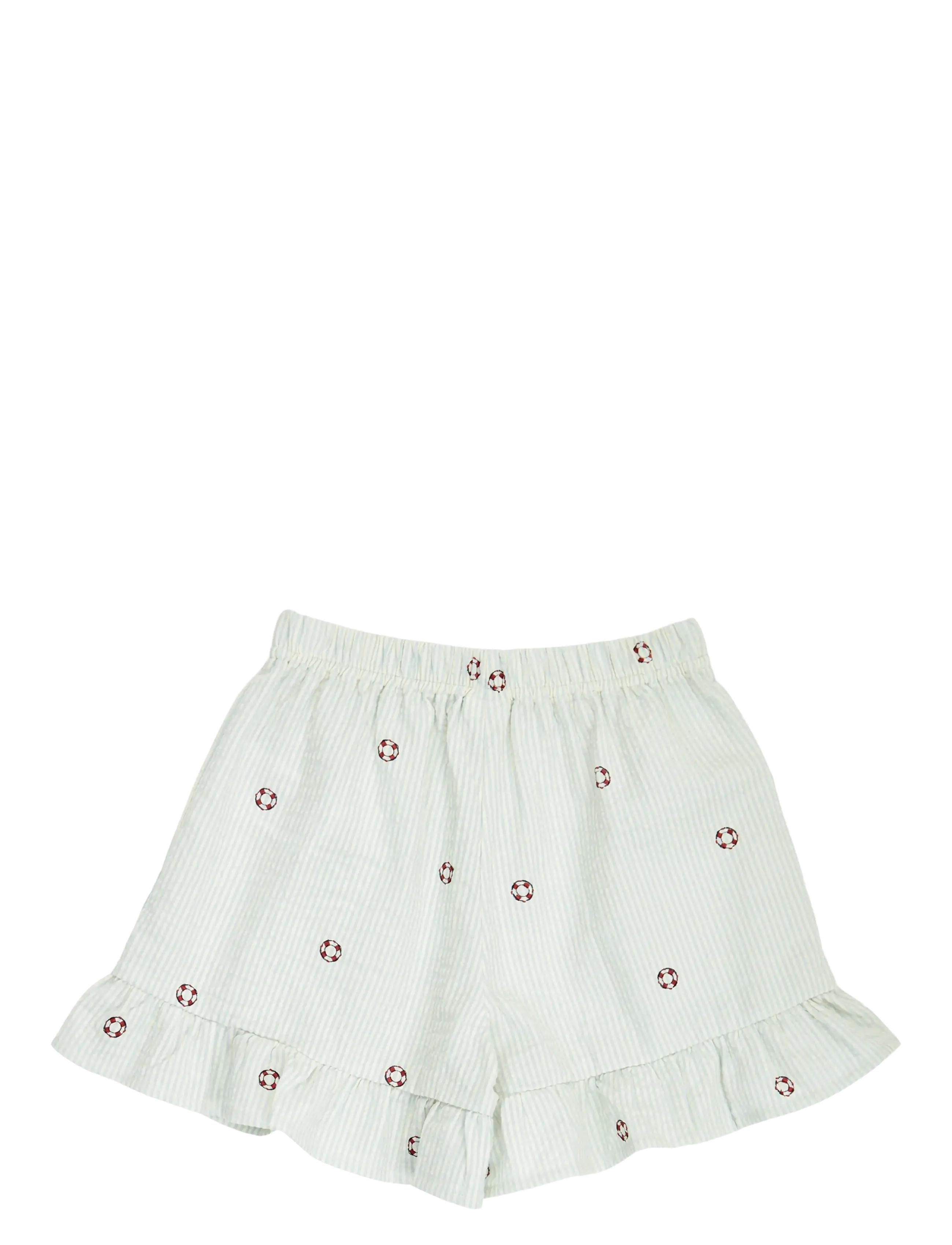 Müsli by Green Cotton - Seersucker stripe frill shorts - shorts casual - tofu/ ocean/ mineral red - 1