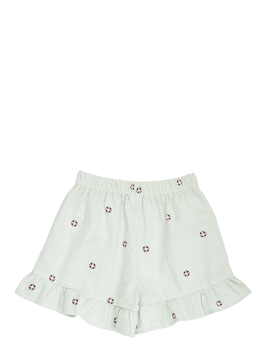 Müsli by Green Cotton - Seersucker stripe frill shorts - shorts casual - tofu/ ocean/ mineral red - 1